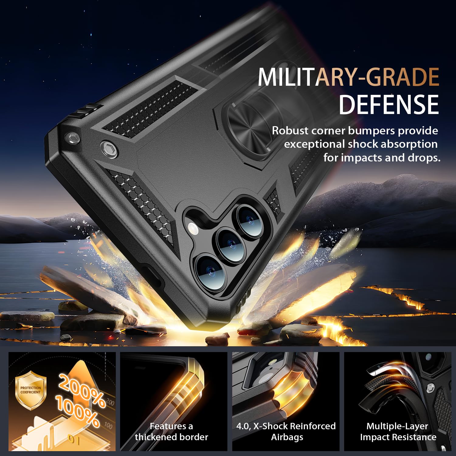 Ikazz For Galaxy S24 Case,Military Grade Shockproof Heavy Duty Protective Phone Cover Pass 16Ft Drop Test With Magnetic Kickstan