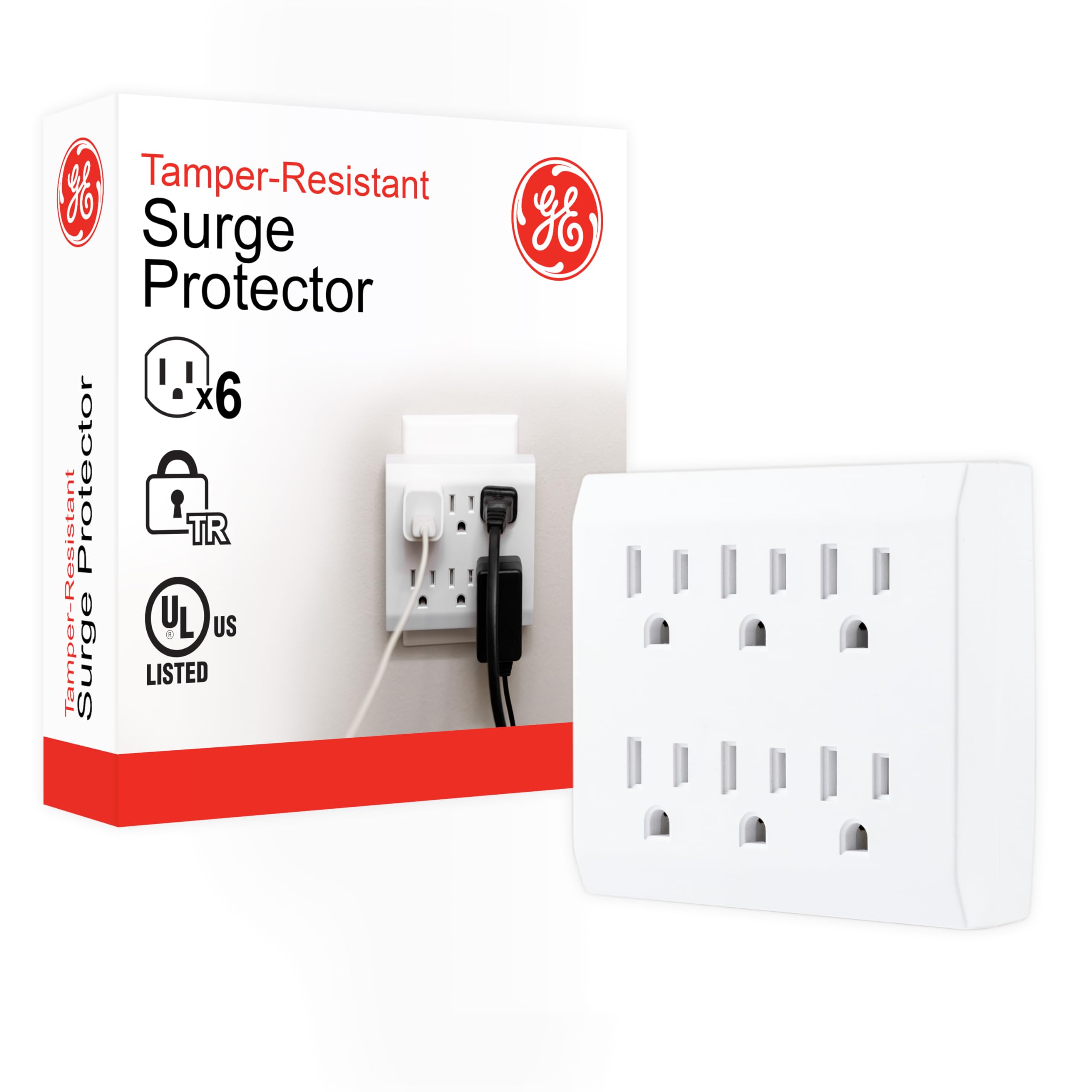 Ge 6 Outlet Extender Surge Protector, Tamper Resistant Safety Outlets, Automatic Shutdown Technology, 440 Joules, Great For Holi
