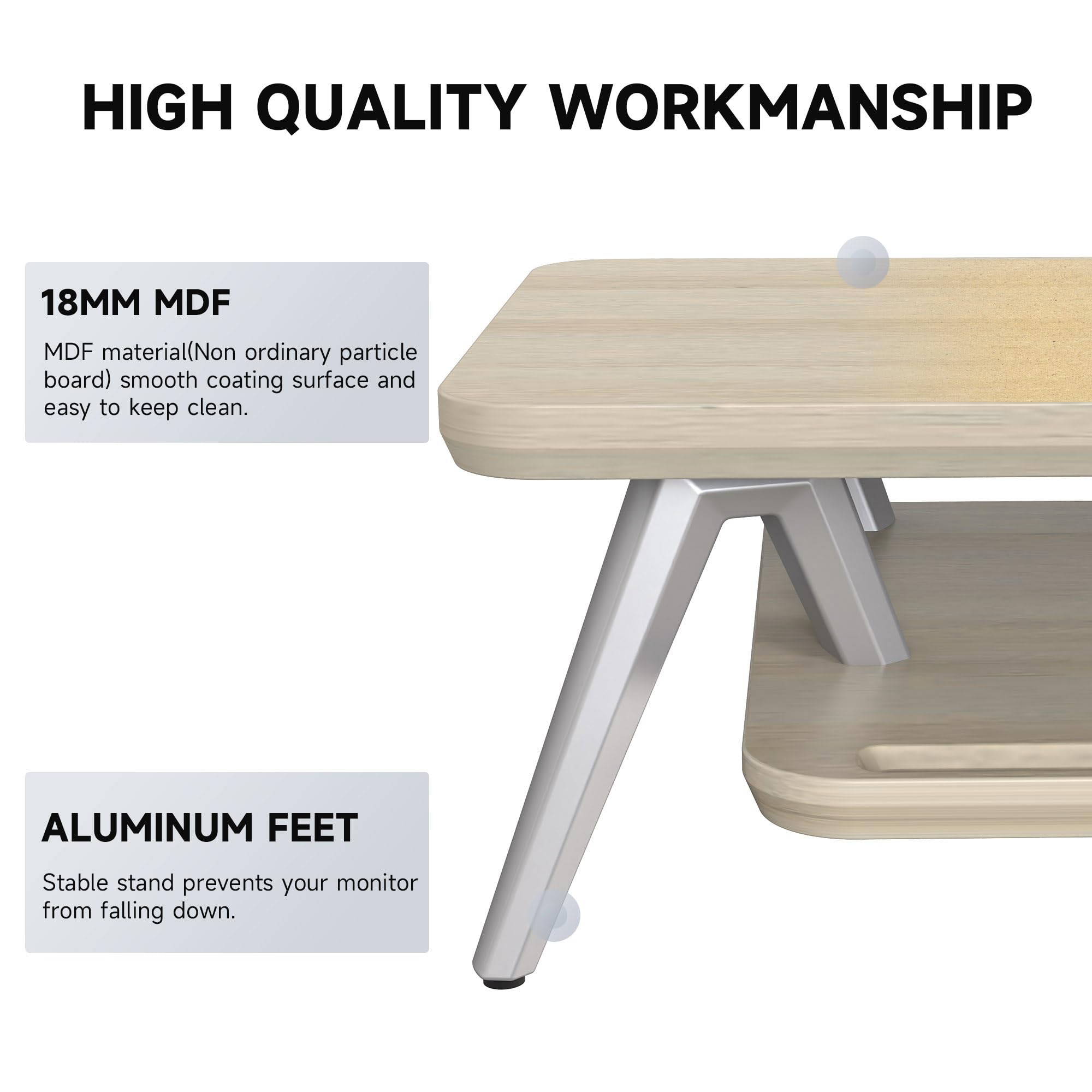 Fenge Dual Monitor Stand, Monitor Stands Riser For 2 Monitors, 42.5 Inch Wood Desk Shelf With Storage Organizer And Cable Manage