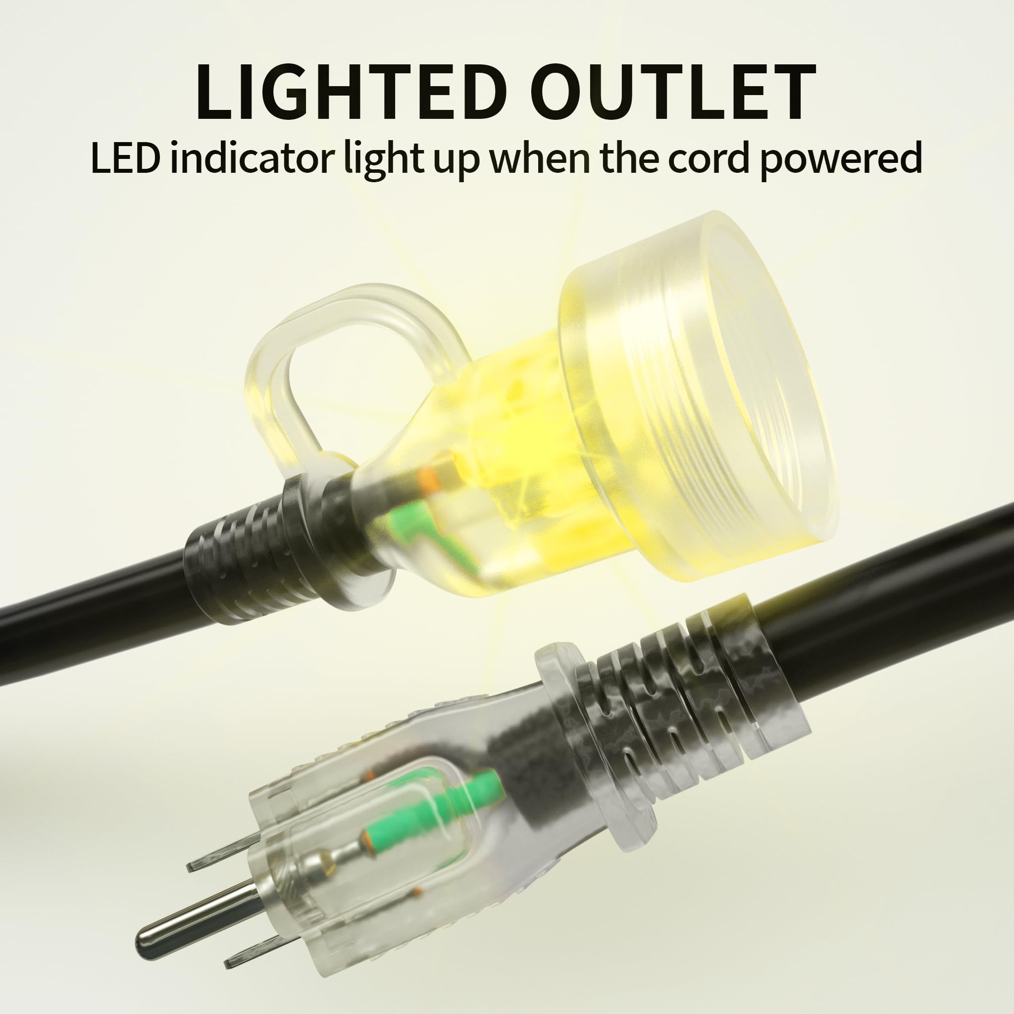 Powgrn 200Ft 16 Gauge Black Outdoor Extension Cord Waterproof, 3 Prong Flexible Cold Weatherproof  58? Heavy Duty Extension Cord