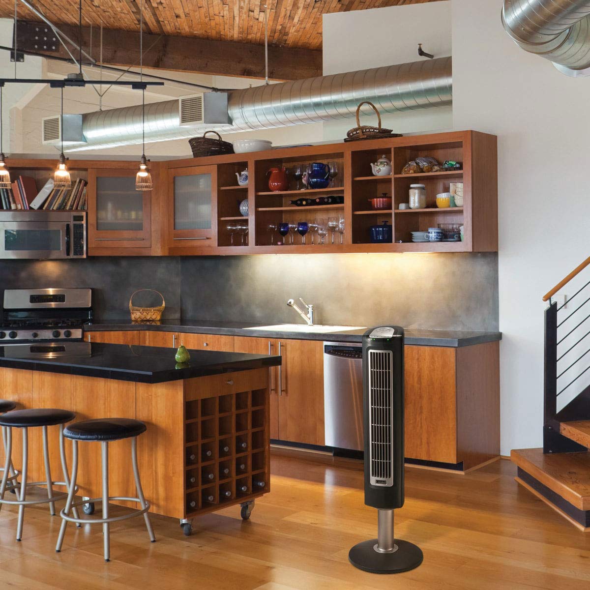 Lasko Wind Tower Oscillating Tower Fan, Remote Control, Timer, 3 Quiet Speeds, For Bedroom, Living Room And Office, 38'' Gray, 2