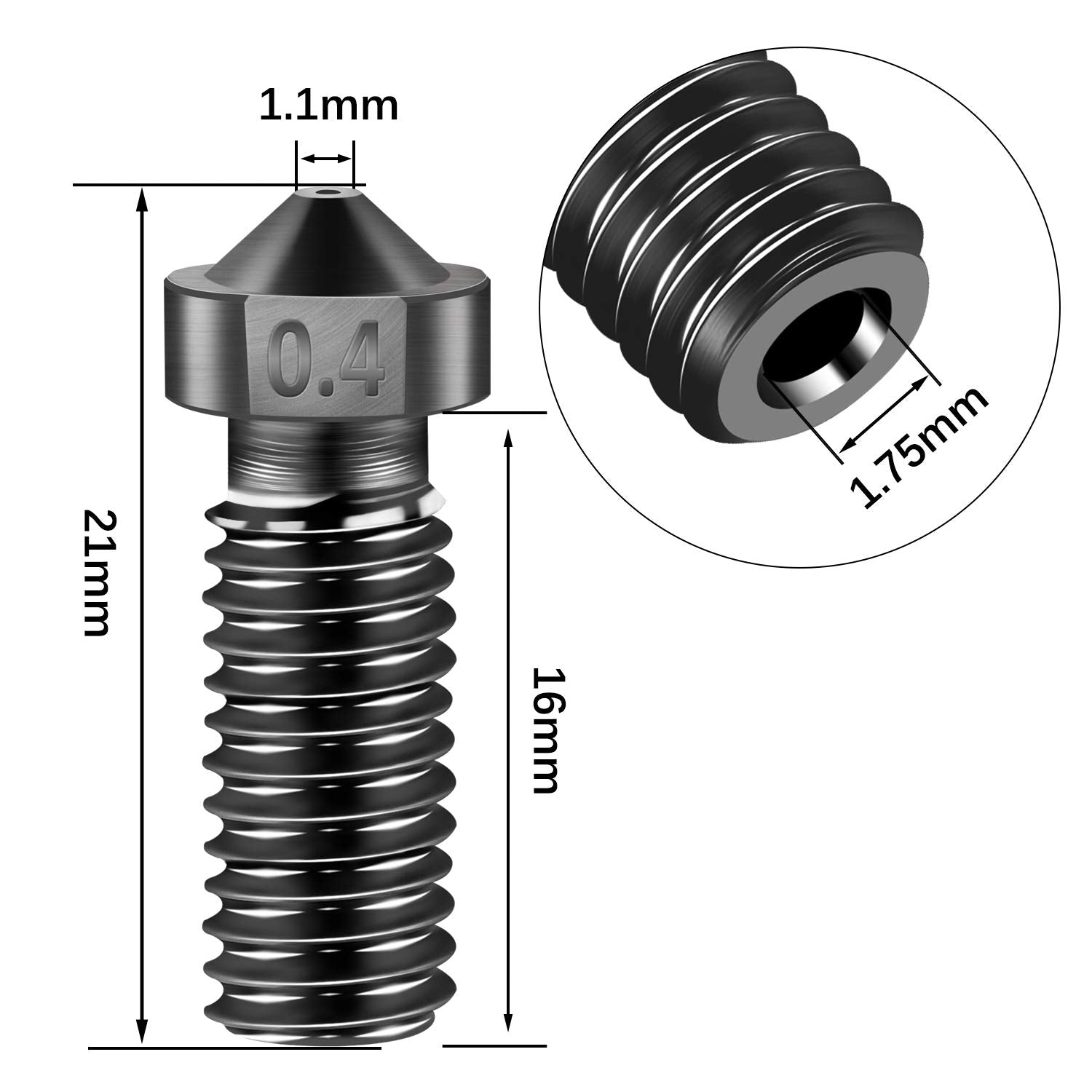 Simax3D 5Pcs Volcano Nozzle 0.4Mm,M6 Hardened Steel Printed Head For J Head Hotend Extruder Parts,Compatible Artillery/Sidewinde