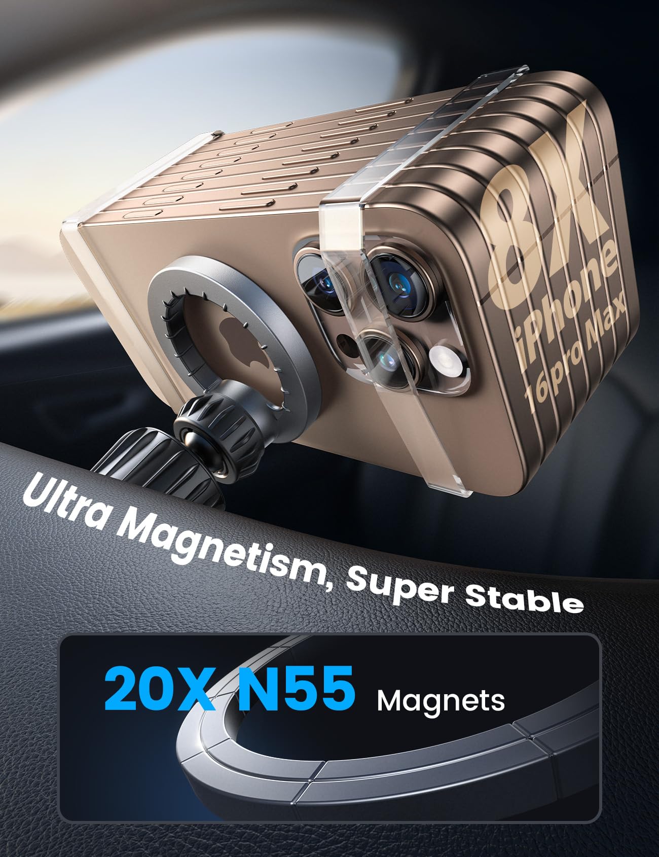 Lamicall For Magsafe Car Mount - [20X N55 Magnets] Magnetic Phone Holder For Your Car Dashboard Vent Car Mount Silver