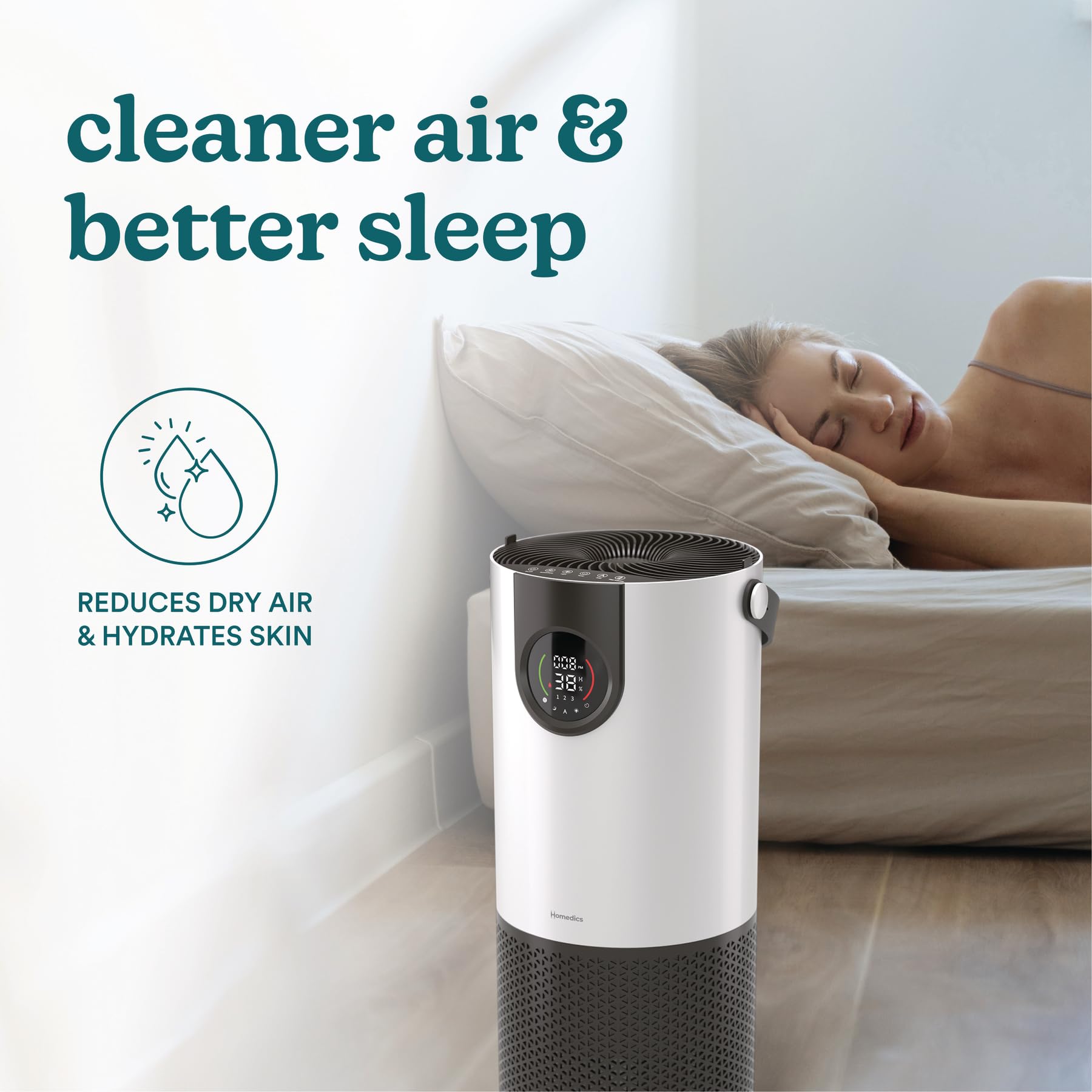 Homedics 2 In 1 Cool Mist Humidifier & Air Purifier   Humidifies & Purifies Air, Digital Air Quality Sensor, Auto Mode, Stylish