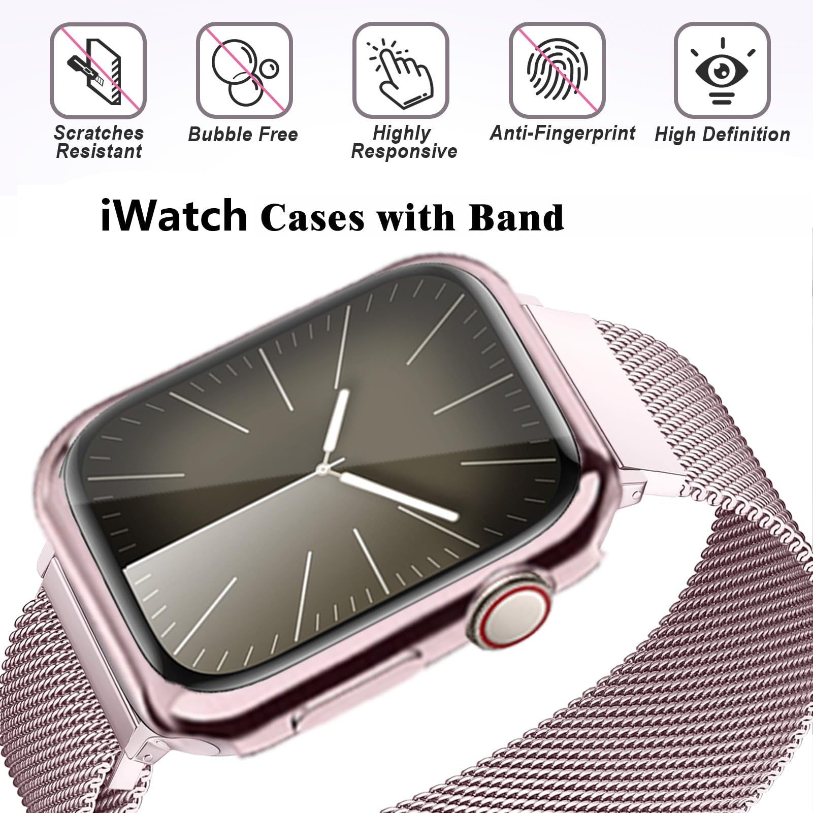 Magnetic Band And Case For Apple Watch Band 46Mm 45Mm 44Mm 42Mm 41Mm 40Mm 38Mm Women/Men,Stainless Steel Milanese Loop Bracelet