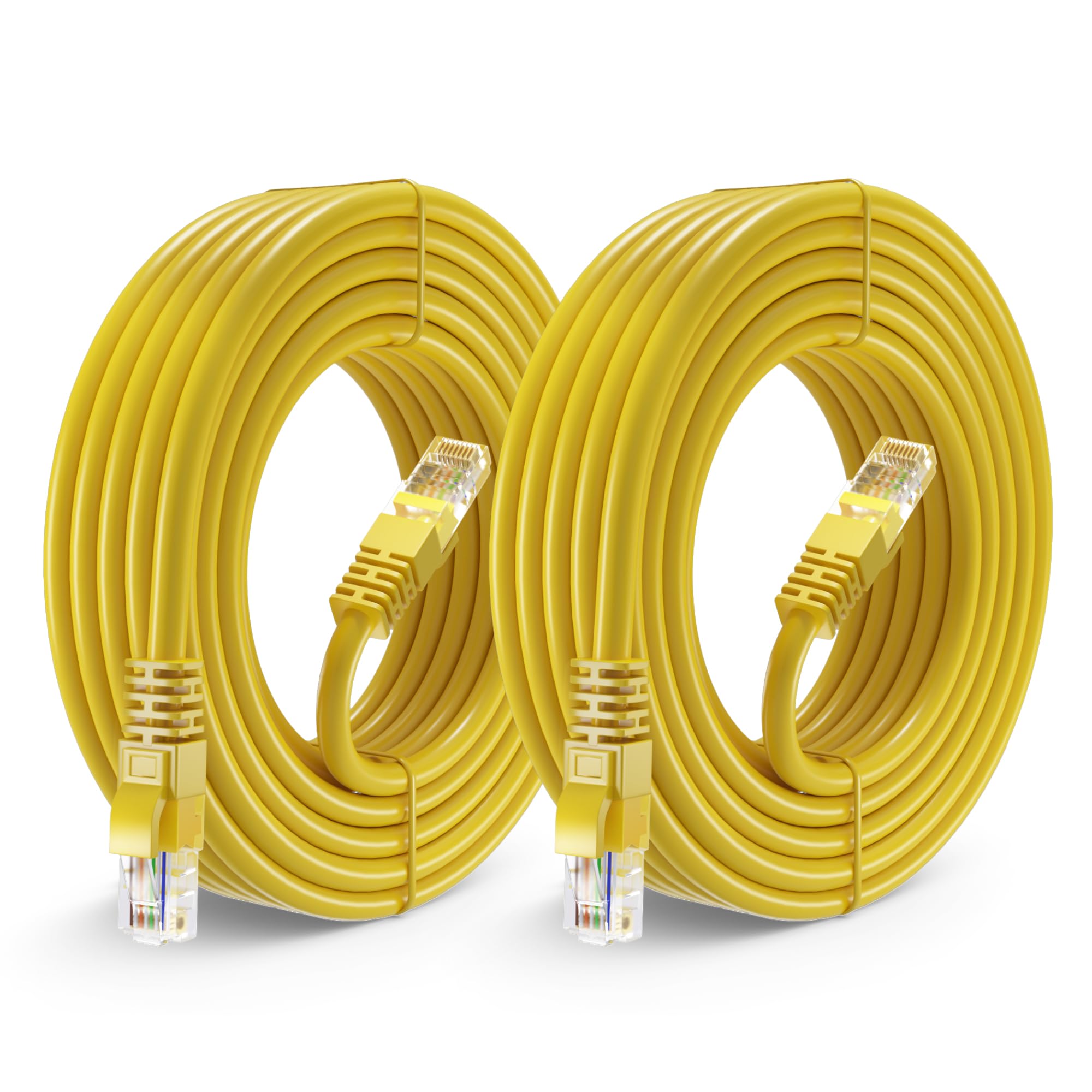 Maximm Cat 6 Ethernet Cable 25 Ft (2 Pack)   High Speed Lan Cable, Internet Cable, Patch Cable, And Network Cable   Utp, 10Gbps, 550Mhz Cat6 Cable   Yellow