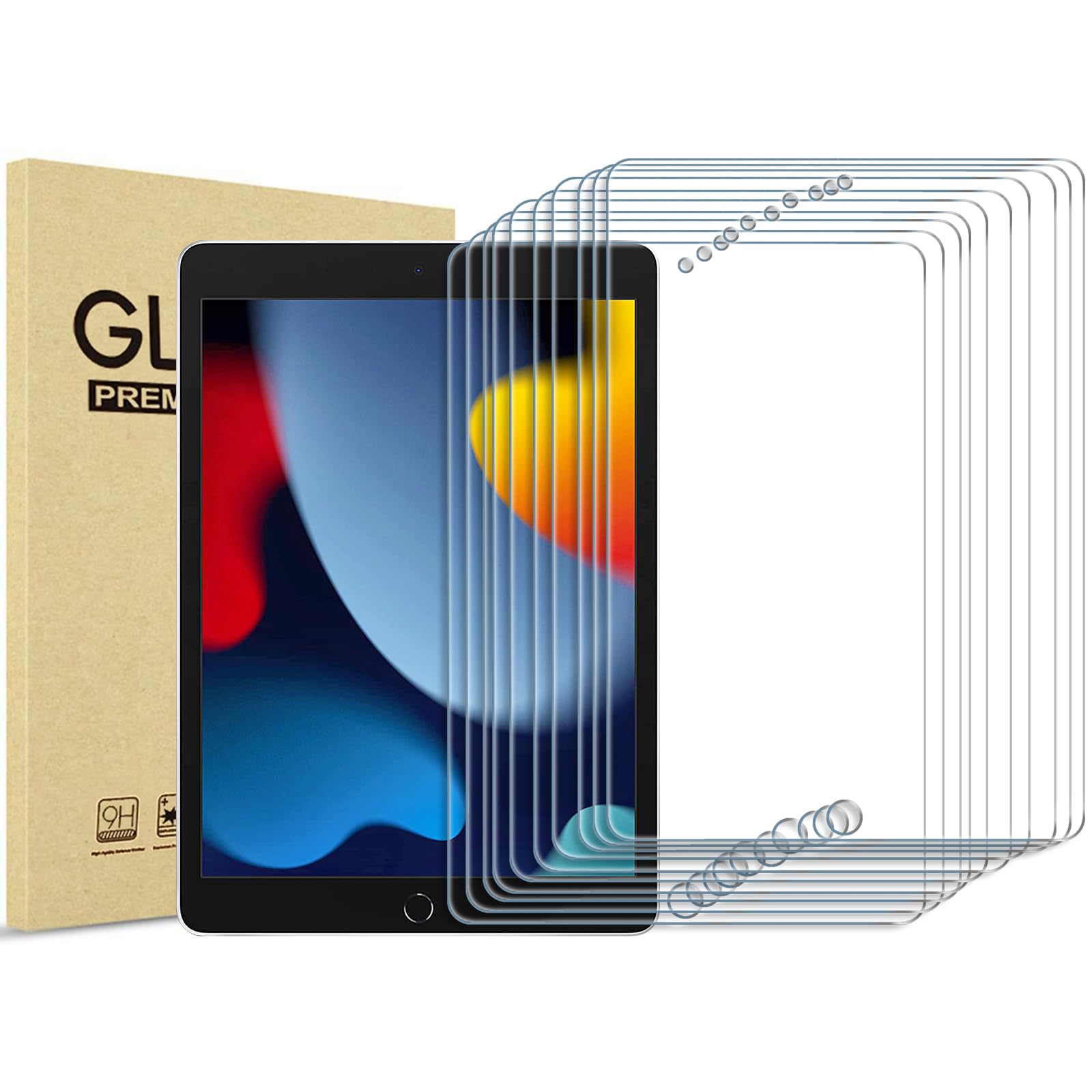 Procase 10 Pack Screen Protector For Ipad 10.2 9Th 2021/ 8Th 2020/ 7Th 2019, Tempered Glass Film For A2602/A2603/ A2270/A2428/ A2197/A2198/A2201  Clear