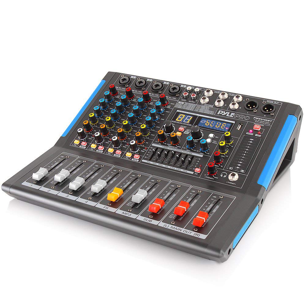 Pyle 4 Channel Bluetooth Studio Audio Mixer Dj Sound Controller Interface With Usb Drive For Pc Recording Input, Xlr Microphone 