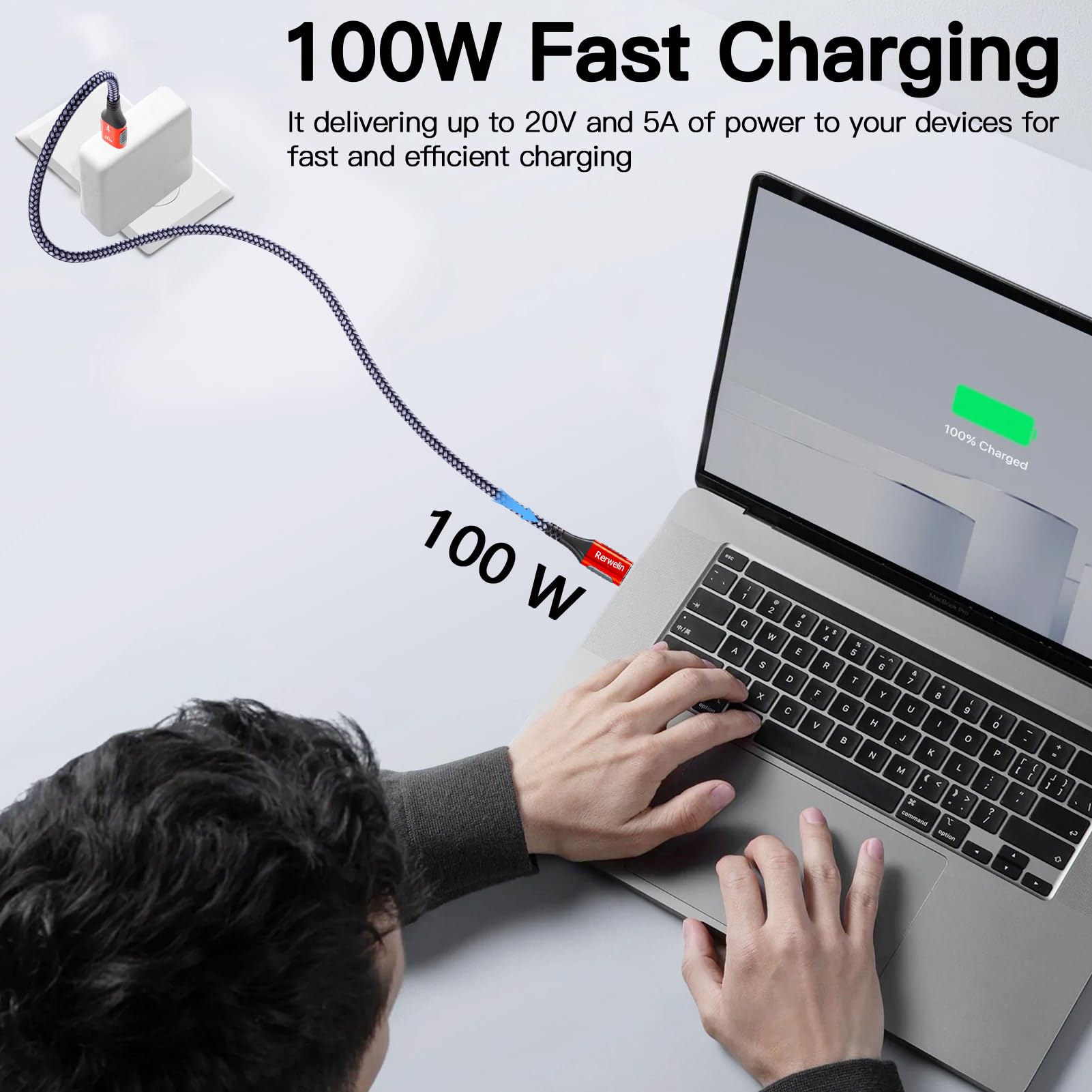 Rerwelin 15 Ft For Long Thunderbolt 4 Cable 100W, 20Gbps Usb 4 Cable With Pd 3.0, 4K@60Hz Usb C Cable For Iphone 15 Series, Thun