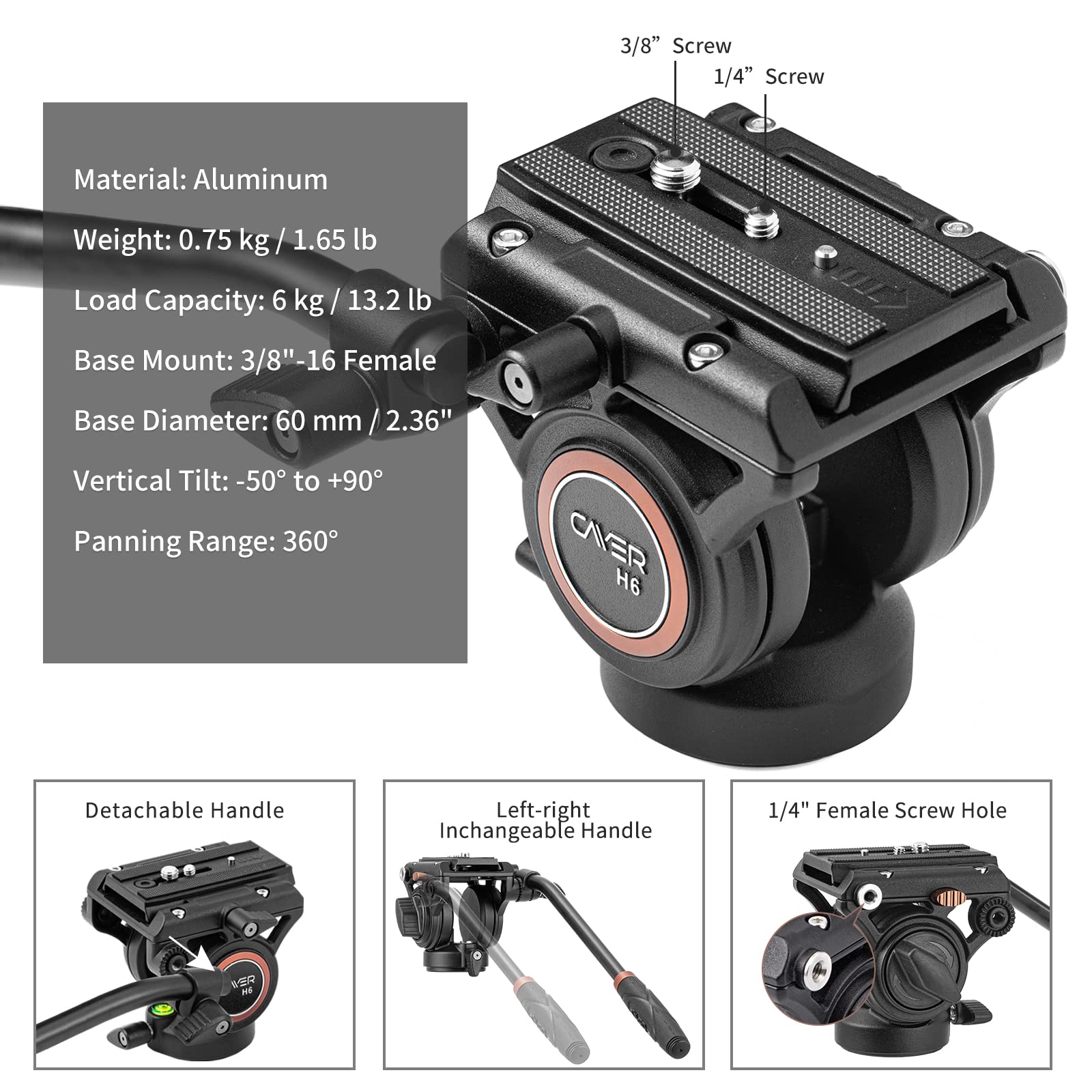Cayer Fp2450 Fluid Head Tripod, 75 Inches Aluminium Video Tripod, 4 Section Compact Camera Tripod Monopod With Fluid Head For Ds