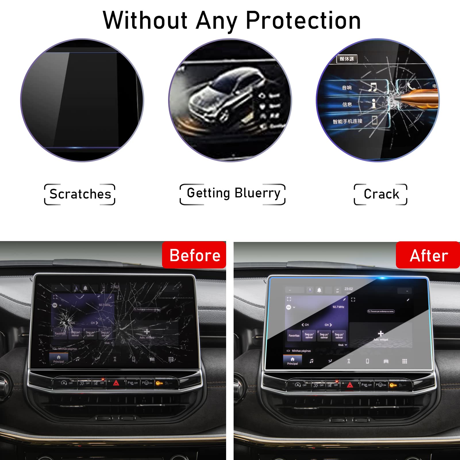 Ttcr Ii Compatible With Jeep Compass Screen Protector 2022 2023, Tempered Glass Protective Film For 2022 2023 Compass Touchscreen 10.1 Inch, For Compass Red Edition/High Altitude/Latitude Lux/Limited/Traihawk