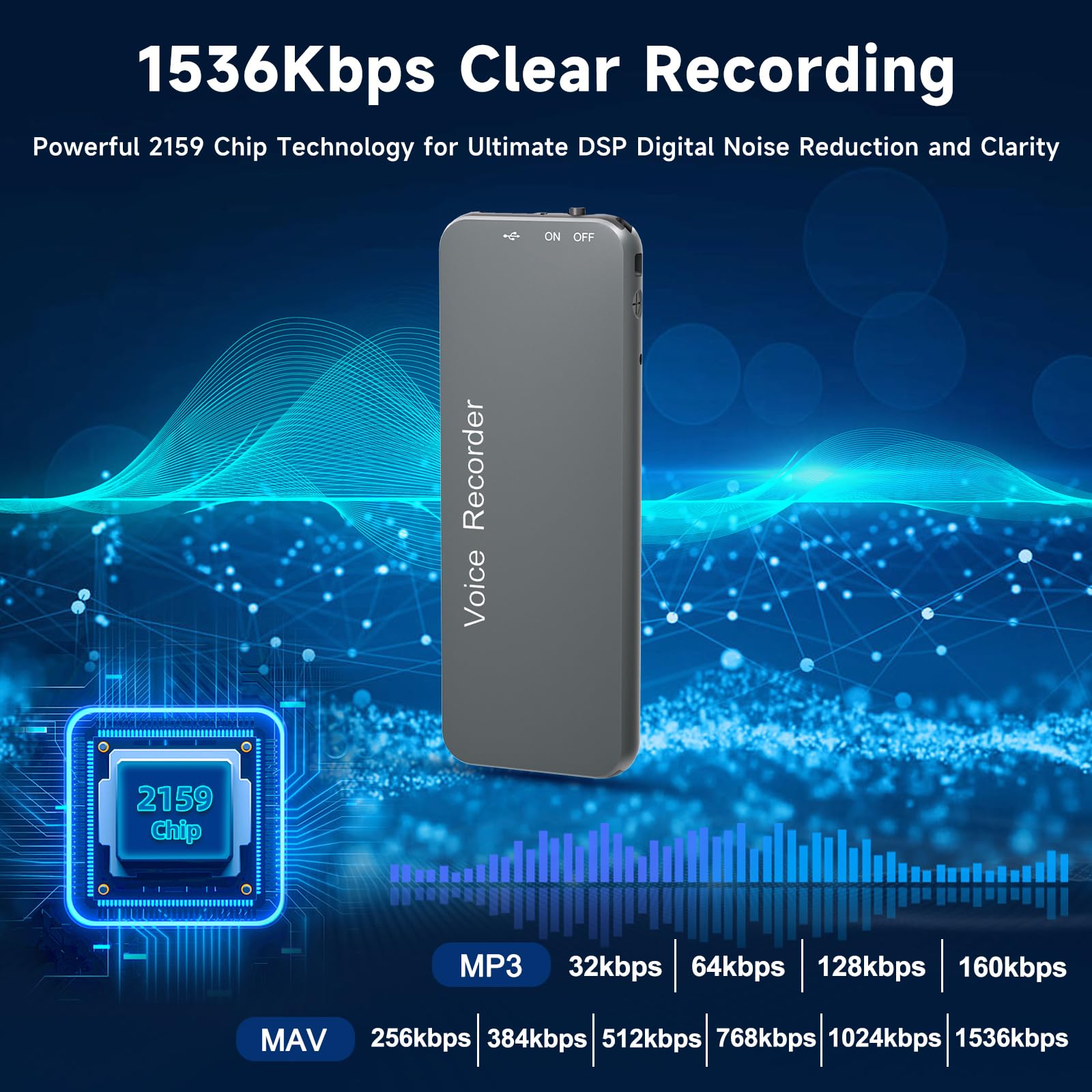 128Gb(1800Hrs) Howabo Voice Activated Recorder With Playback, 40Hrs Recording Device With Metal Housing, 1536Kbps Digital Voice