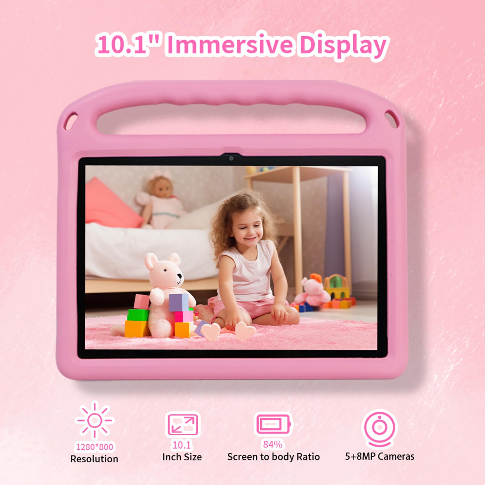 Cwowdefu Kids Tablet, 10 Inch Android 14 Tablet For Kids With Protective Case, Kids Pad Has 8 Gb Ram, 128 Gb Rom (Up To 1 Tb Usa