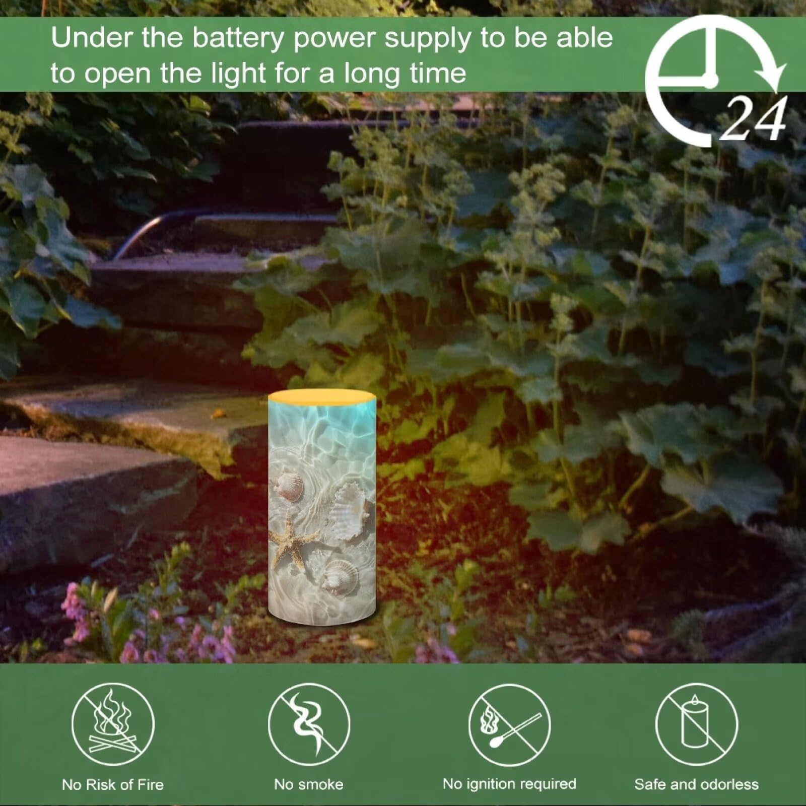 Poceacles Beach Starfish Seashell Flameless Candle Battery Powered With Remote Control 12 Colors 4/8 Hours Timer Led Night Light