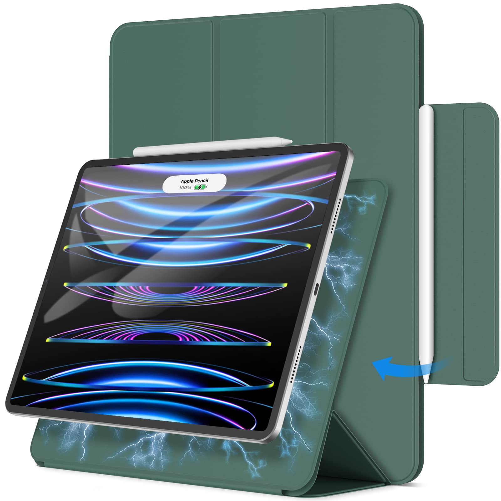 JETech Magnetic Case for iPad Pro 12.9 Inch 2022/2021/2020/2018 (6th/5th/4th/3rd Generation), Pencil 2nd Charging, Magnetic Atta