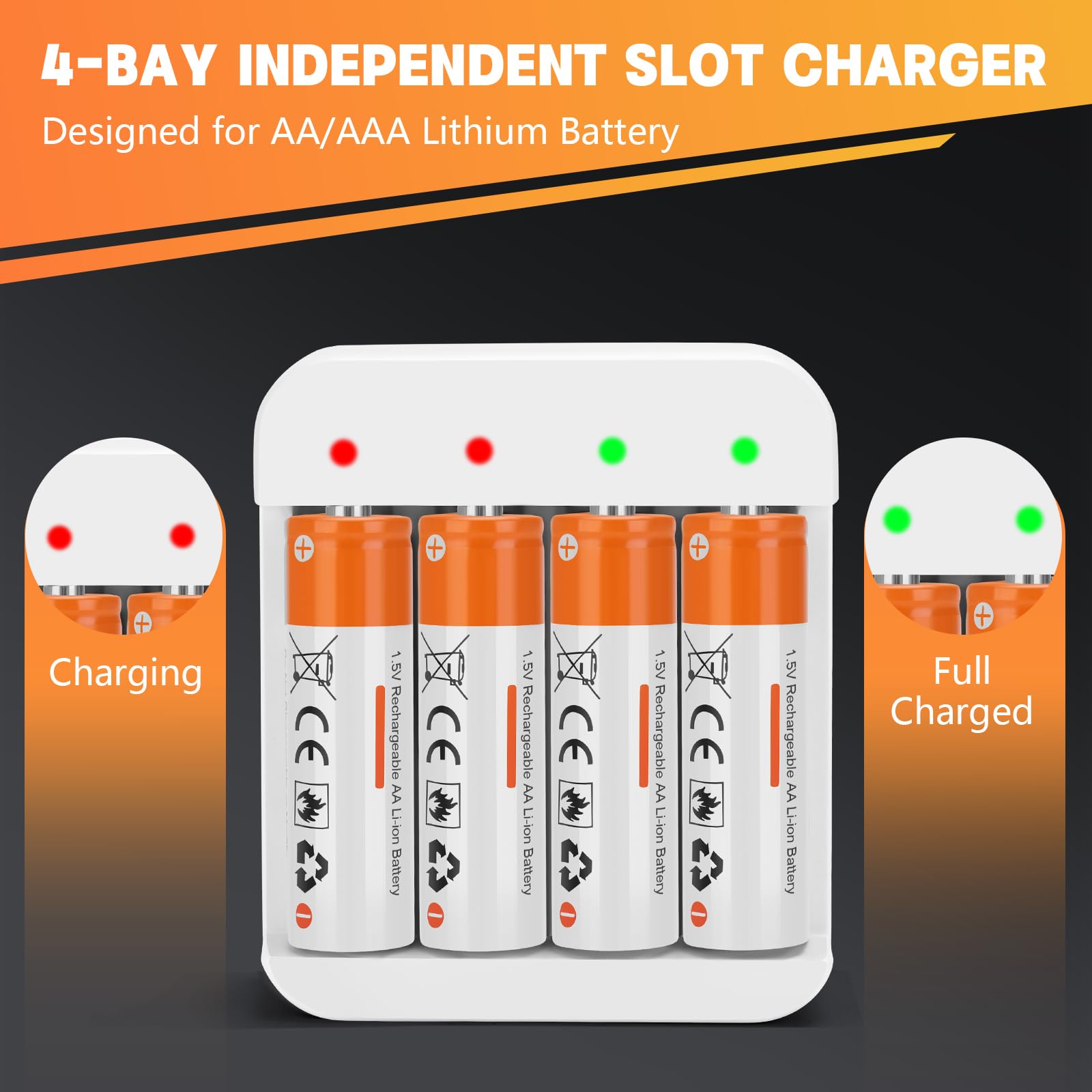 Fitinoch 12 Pack Rechargeable 1.5V Aa Size Lithium Batteries For Blink Camera, Long Lasting Double A Battery 2600Mwh With 2H Fas