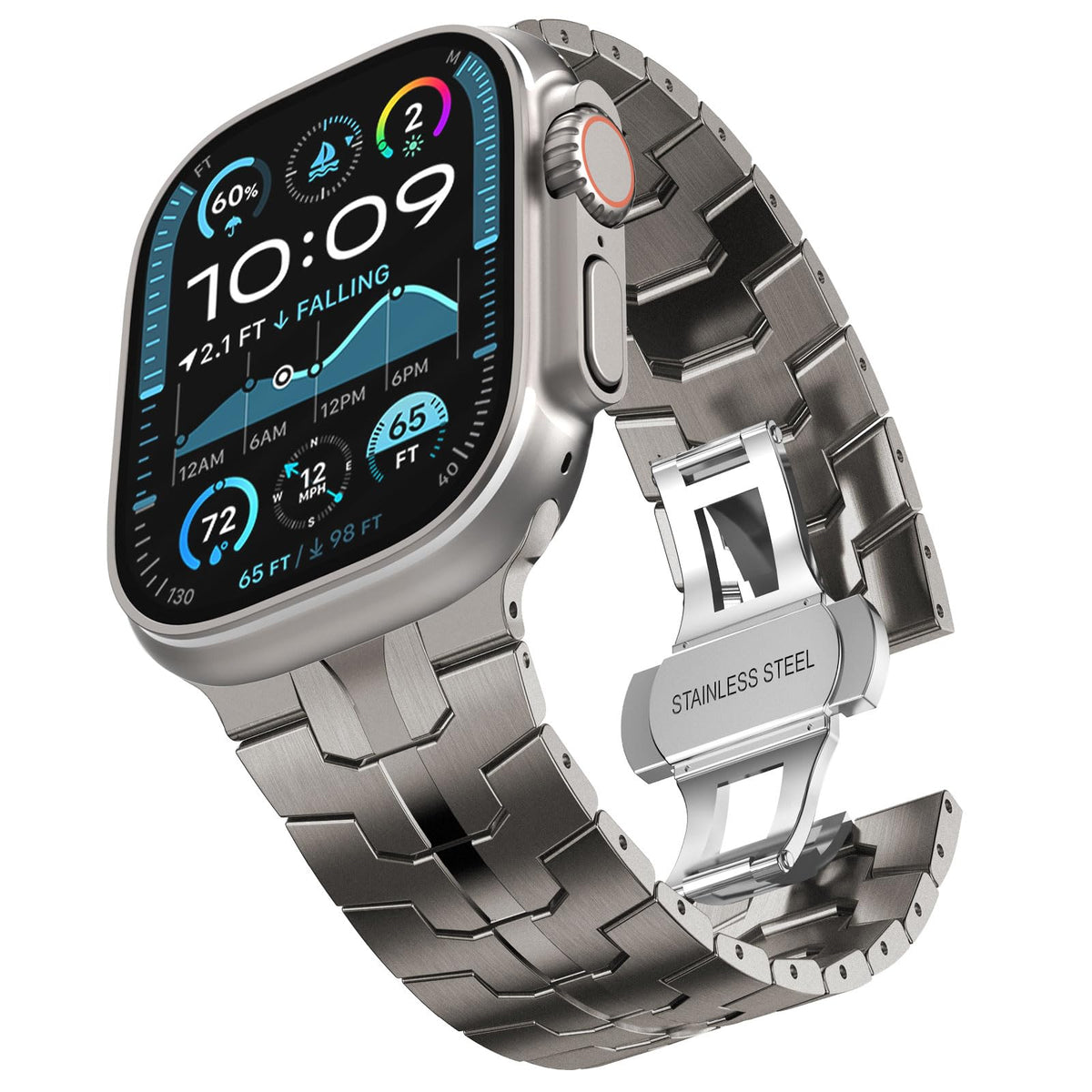 Chanchy Stainless Steel Band Compatible With Apple Watch Band 42Mm (2024) 41Mm 40Mm 38Mm, Metal Strap With Folding Clasp For App