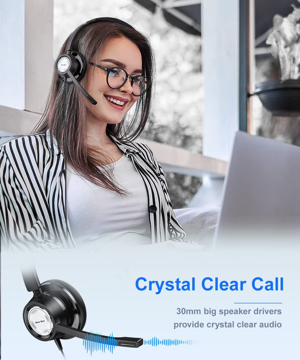 New Bee Usb Headset With Microphone For Pc Computer Headset, Single Ear Headset Noise Cancelling Mic, Call Center Wired Headset With 3.5 Mm/Usb/Type C For Skype Zoom Tablet Laptop