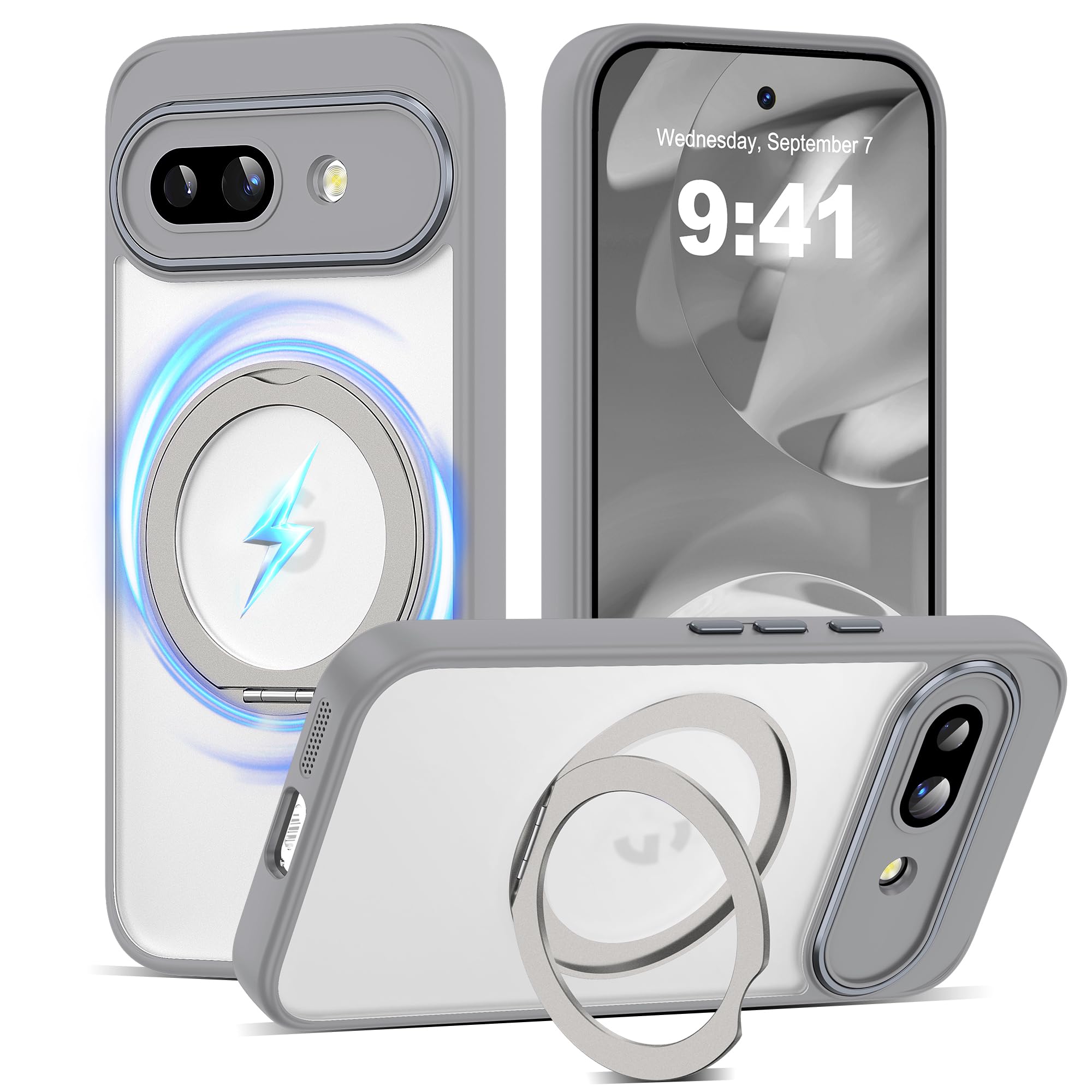 Amoraaqua Compatible With Google Pixel 9 Pro Xl Case With 360 Magnetic Ring Stand [Compatible With Mag-Safe ] Shockproof Translu