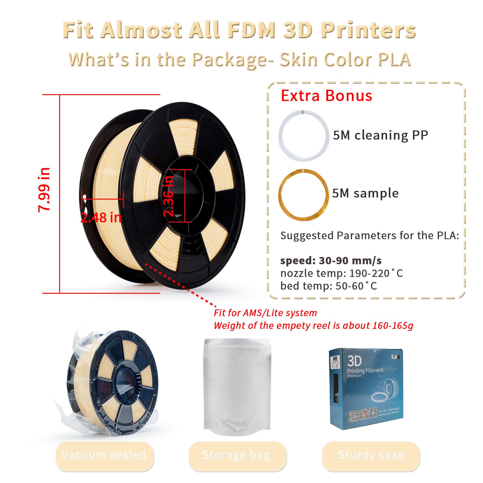 Ziro Pla Filament 1.75Mm,3D Printer Filament Pla Pro Basic Color Series, 1.75Mm 1Kg Spool, Dimensional Accuracy +/- 0.03Mm, Skin
