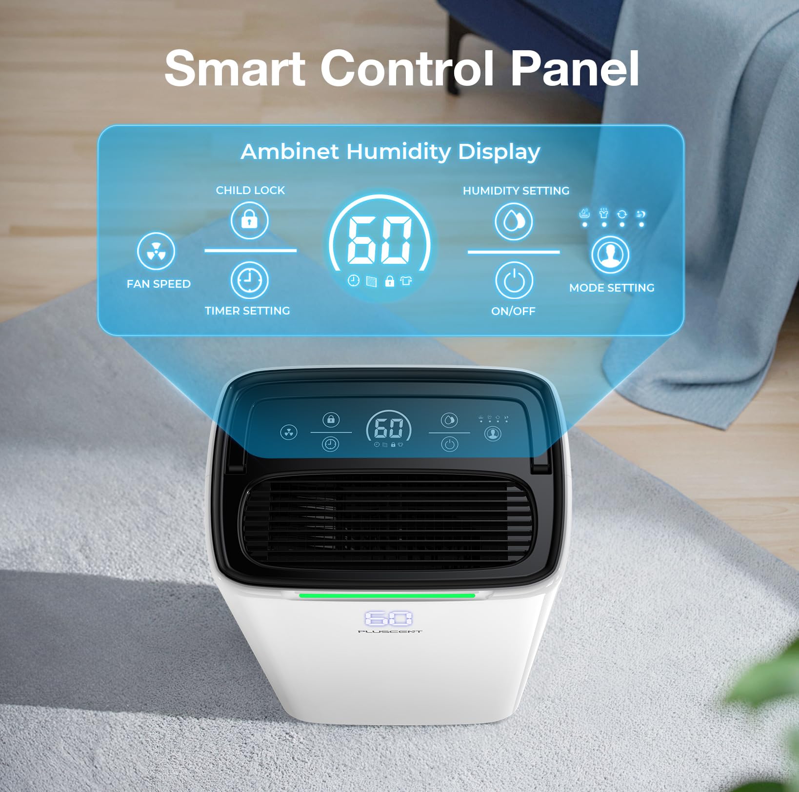 5000 Sq.Ft Dehumidifier For Basement, Pluscent 52 Pints Quiet Dehumidifiers With Drain Hose For Home Large Room Bedroom, Smart H