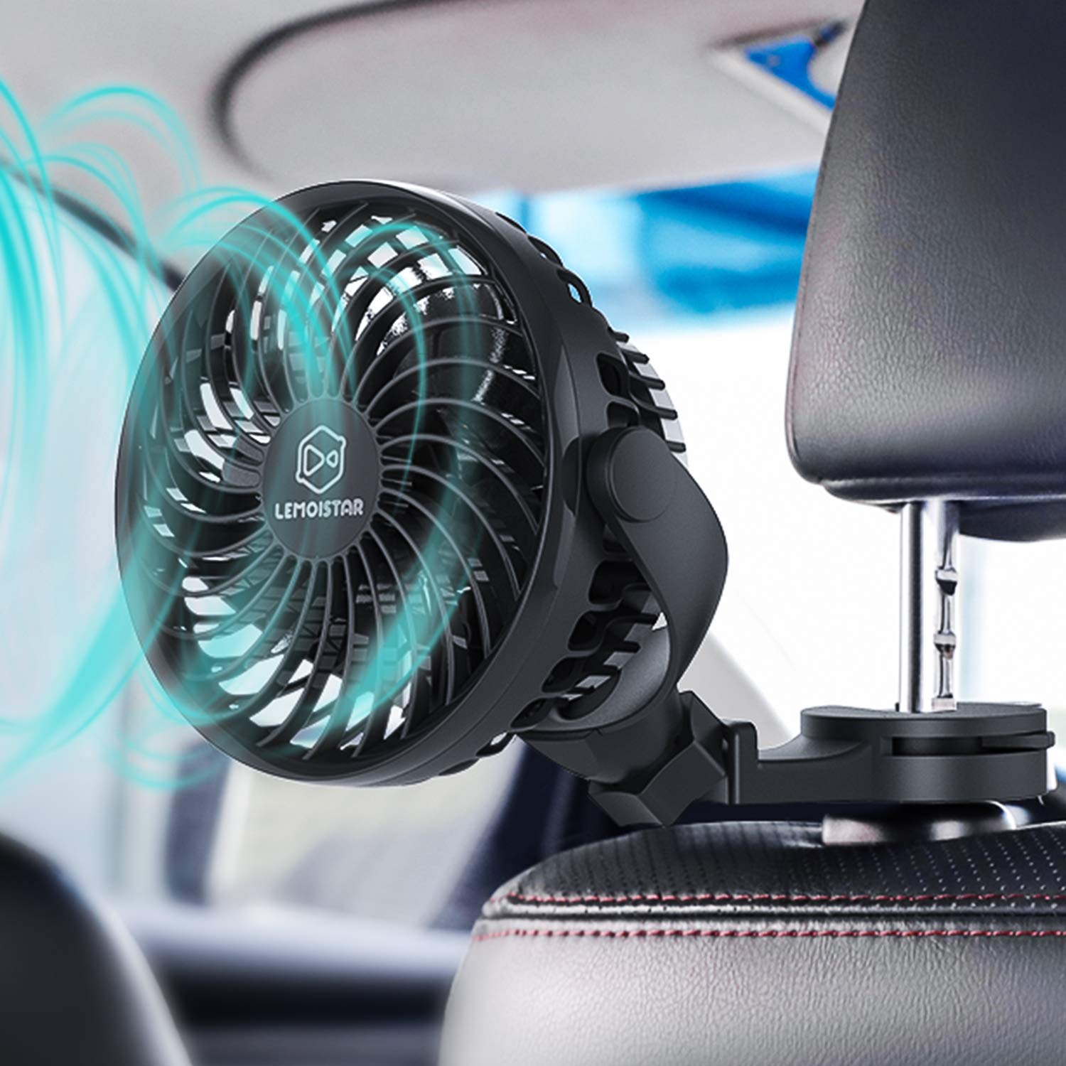 Lemoistar Car Fan, Usb Powered Car Circulator Fan With Multi Directional Hook, 4 Speed, 360 Rotatable Personal Cooling Vehicle F