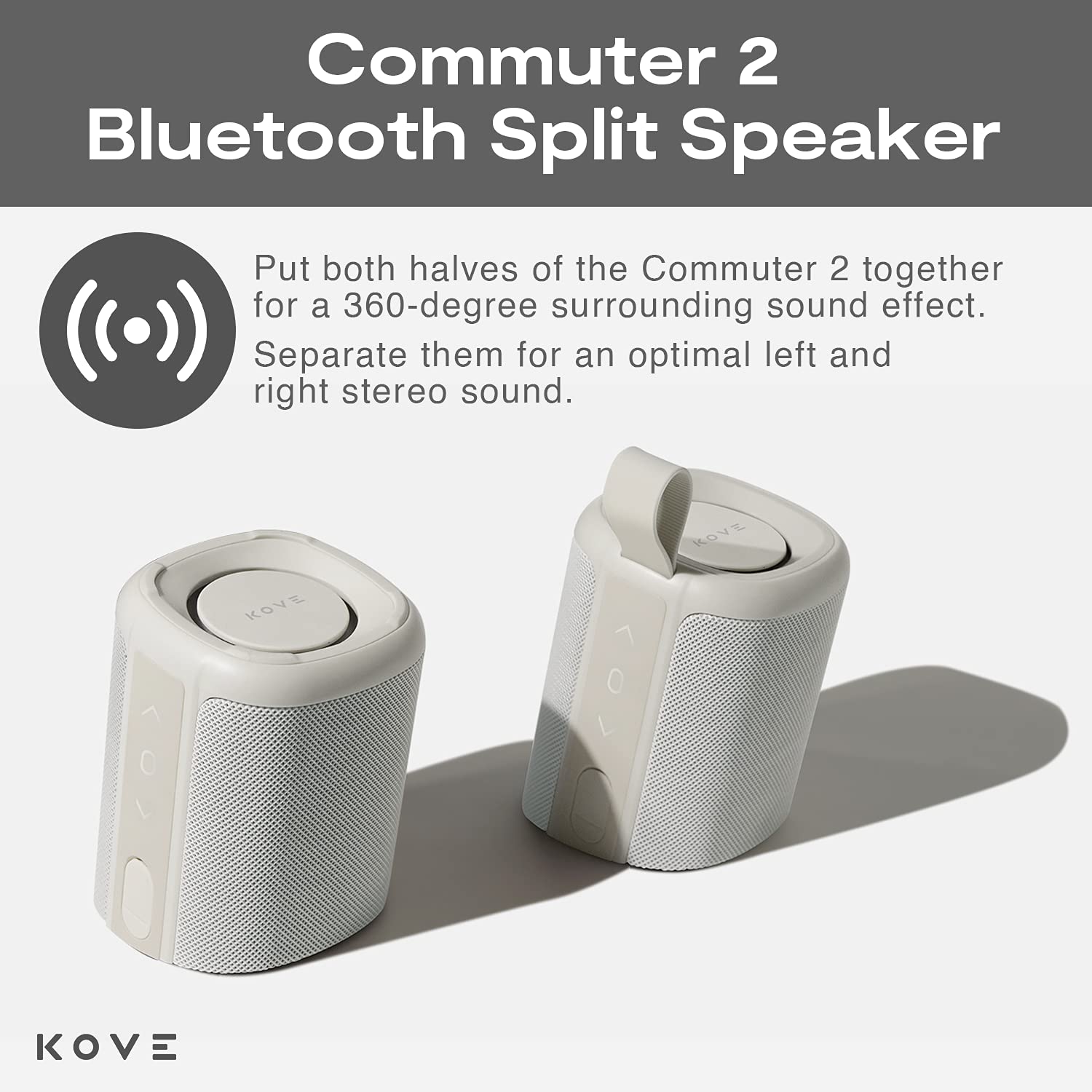 Kove Commuter 2 Portable Speaker   Stone Bluetooth Speakers, Wireless With Hd Louder Volume, Deep Bass Subwoofer, Microphone, Ip