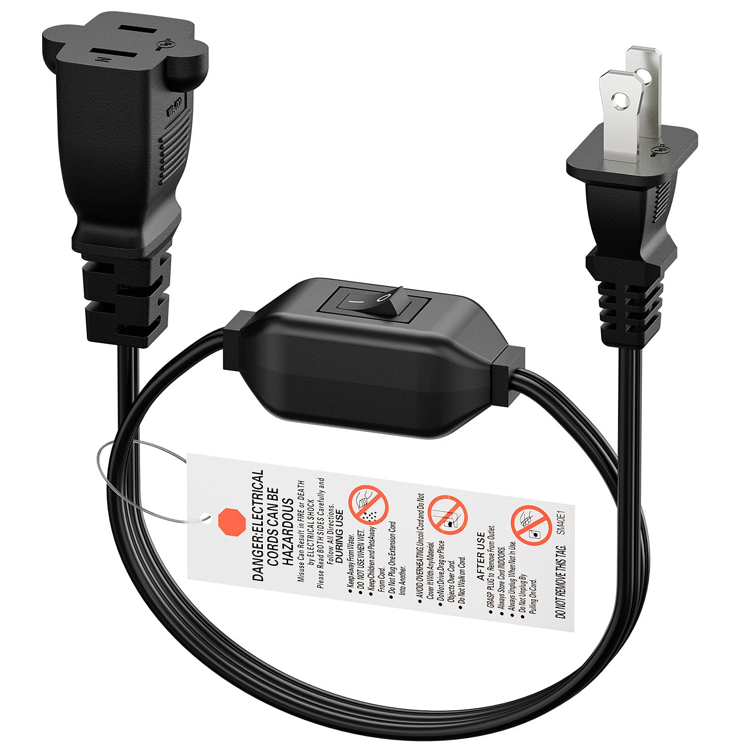 On Off Switch Extension Cord [2 Feet], 2 Prong Polarized Extension Cord With Switch 12A/125V For Your Chargers/Lamp/Power Adapte
