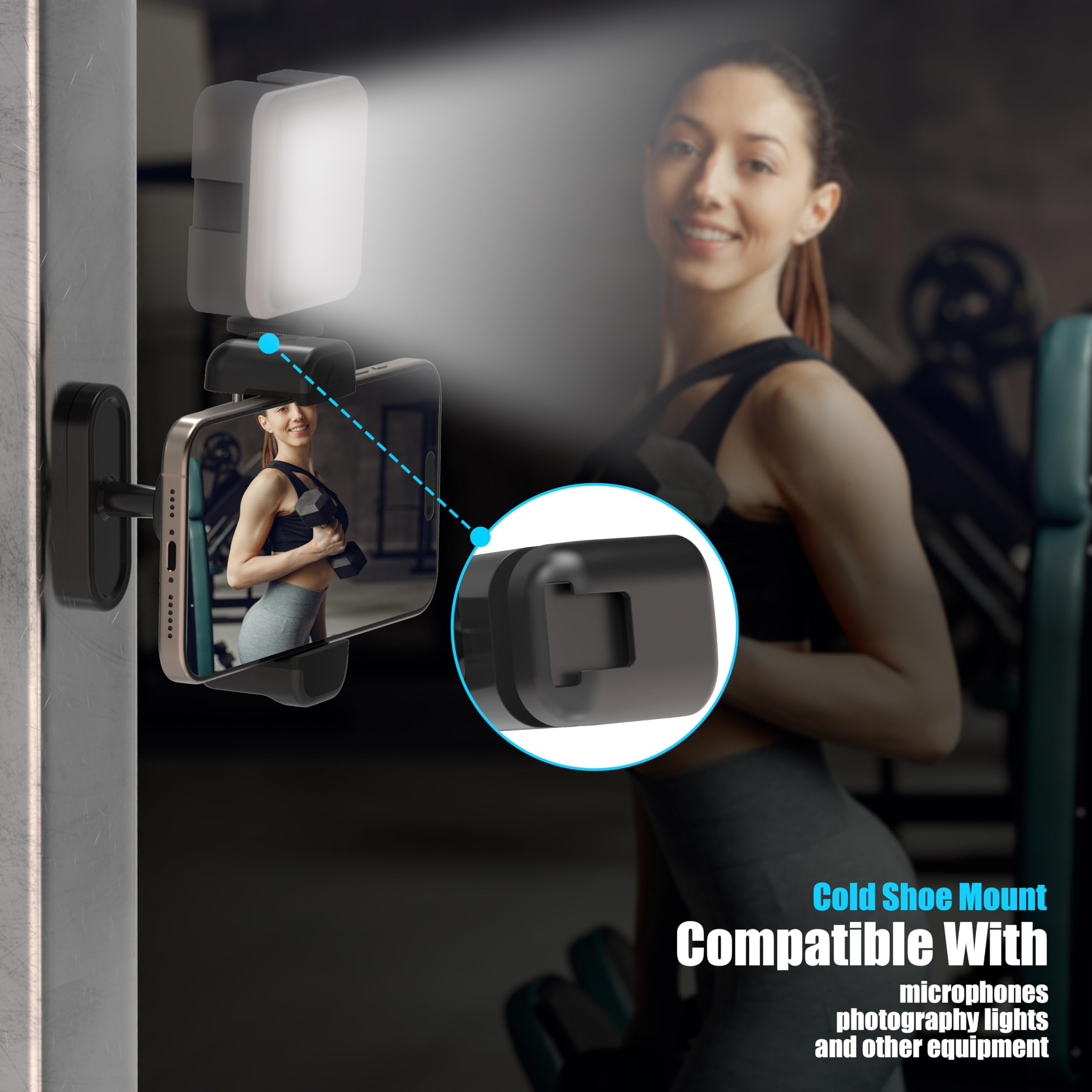 Vassmtcph Gym Magnetic Phone Holder Mount,Magnetic Cell Phone Holder For Gym,360 Degree Adjustable,Compatible With 4-7'' Smartph