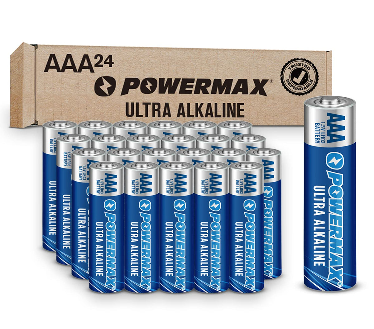 Powermax 24 Count Aaa Batteries, Ultra Long Lasting Alkaline Battery, 10 Year Shelf Life, Reclosable Packaging
