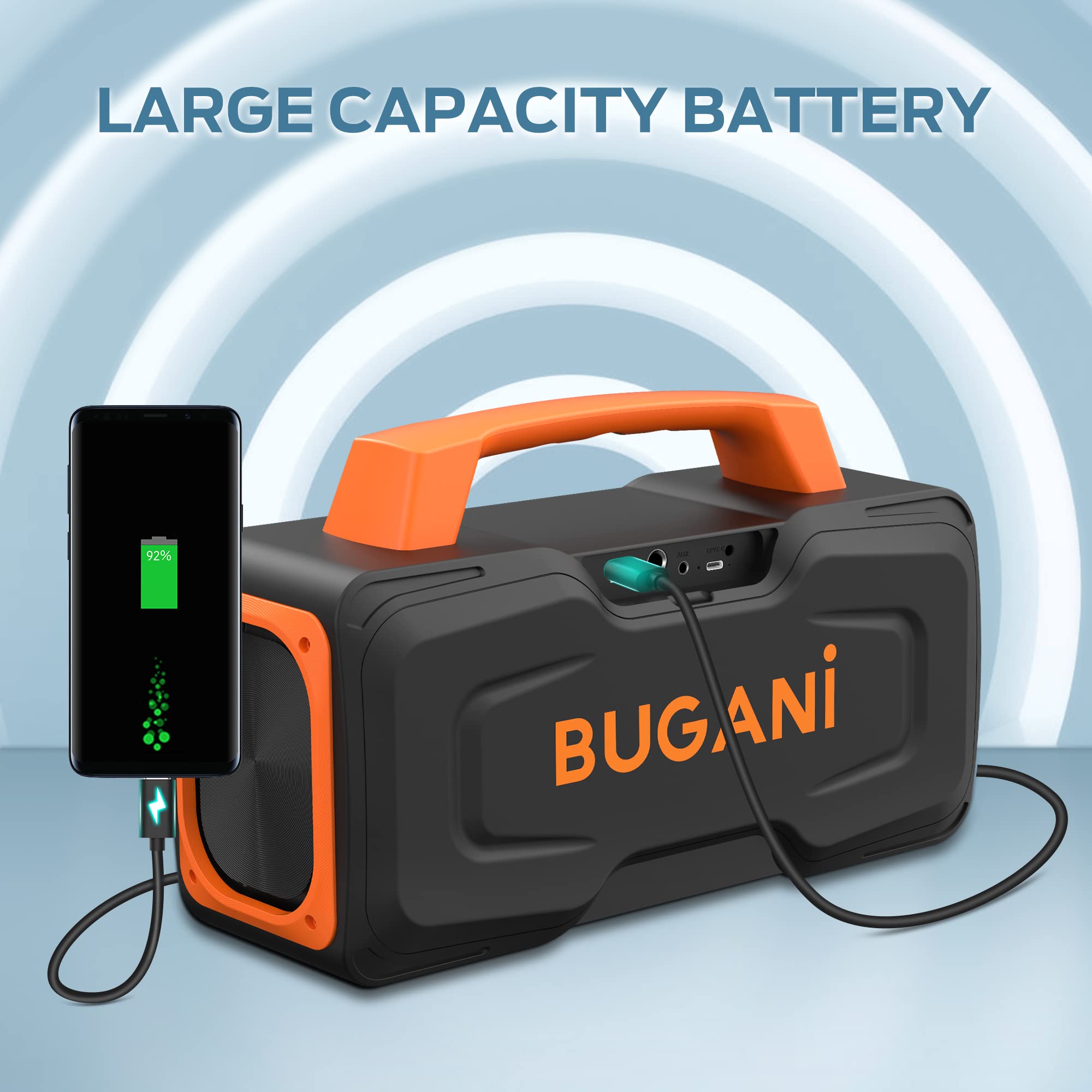 Bugani Bluetooth Speaker - 80W Portable Wireless Speaker Ipx7 Waterproof, 24H Playtime, Mic & Aux Usb, Perfect For Parties & Poo
