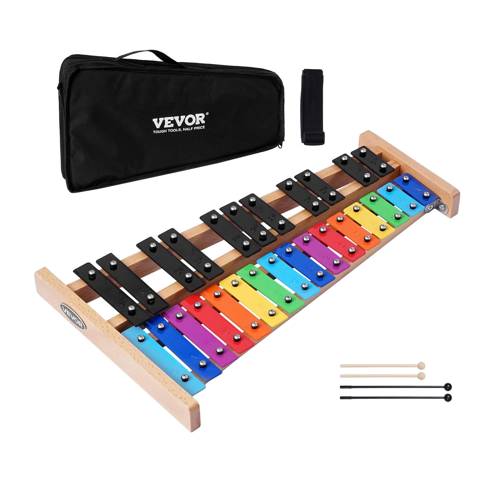 VEVOR Glockenspiel Xylophone, 27 Notes, Professional Xylophone Percussion Instrument, with Colorful Metal Keys, Includes 4 Malle