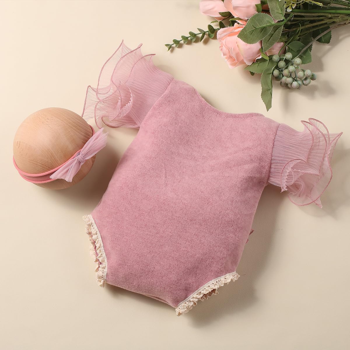 Ylsteed Newborn Photography Outfits Girl Newborn Photography Props Lace Romper With Headband Newborn Infant Photo Shoot Outfits