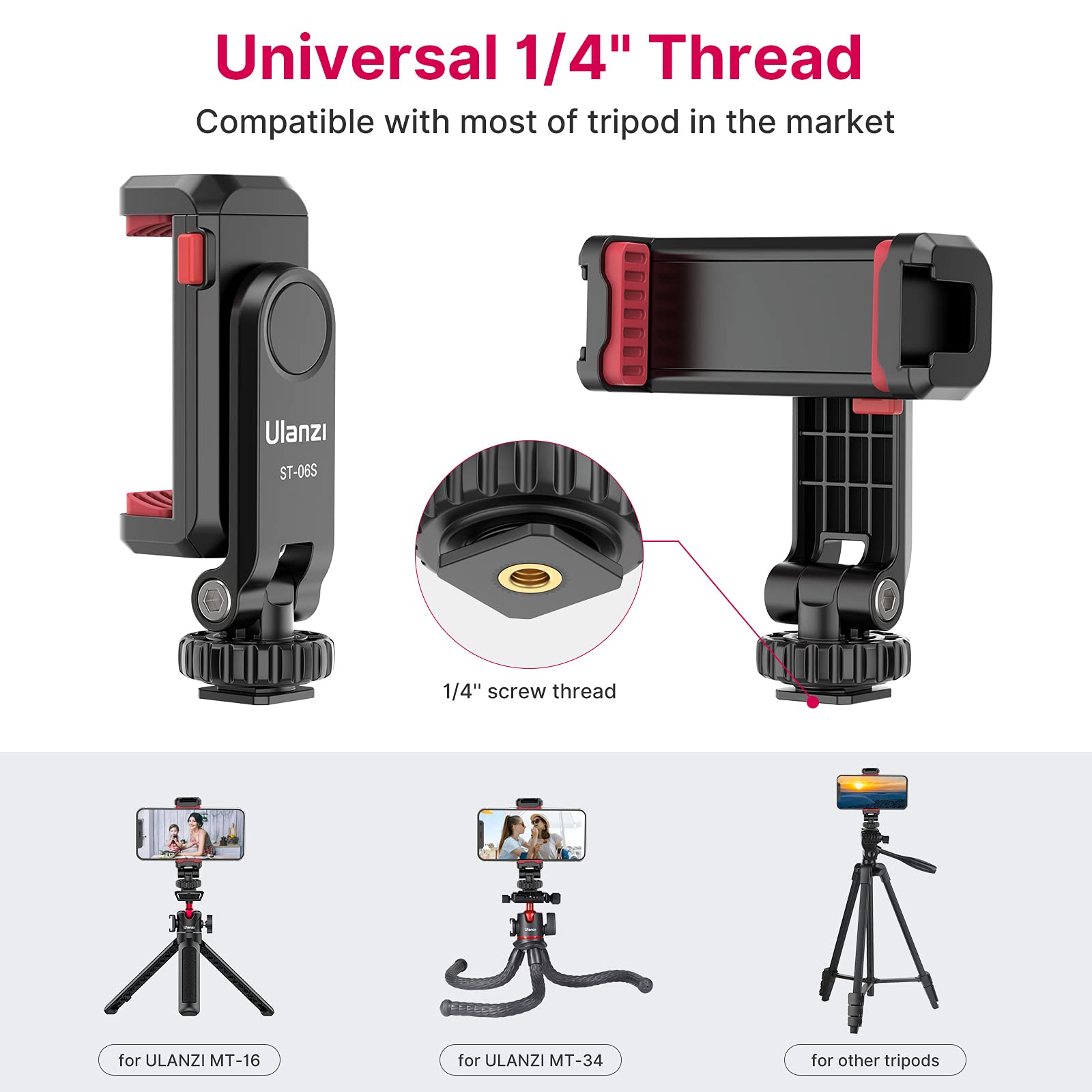 Phone Tripod Mount Holder For Iphone - Ulanzi St-06S Camera Hot 2 Cold Shoe Phone Mount Compatible For Iphone Android Sony Canon