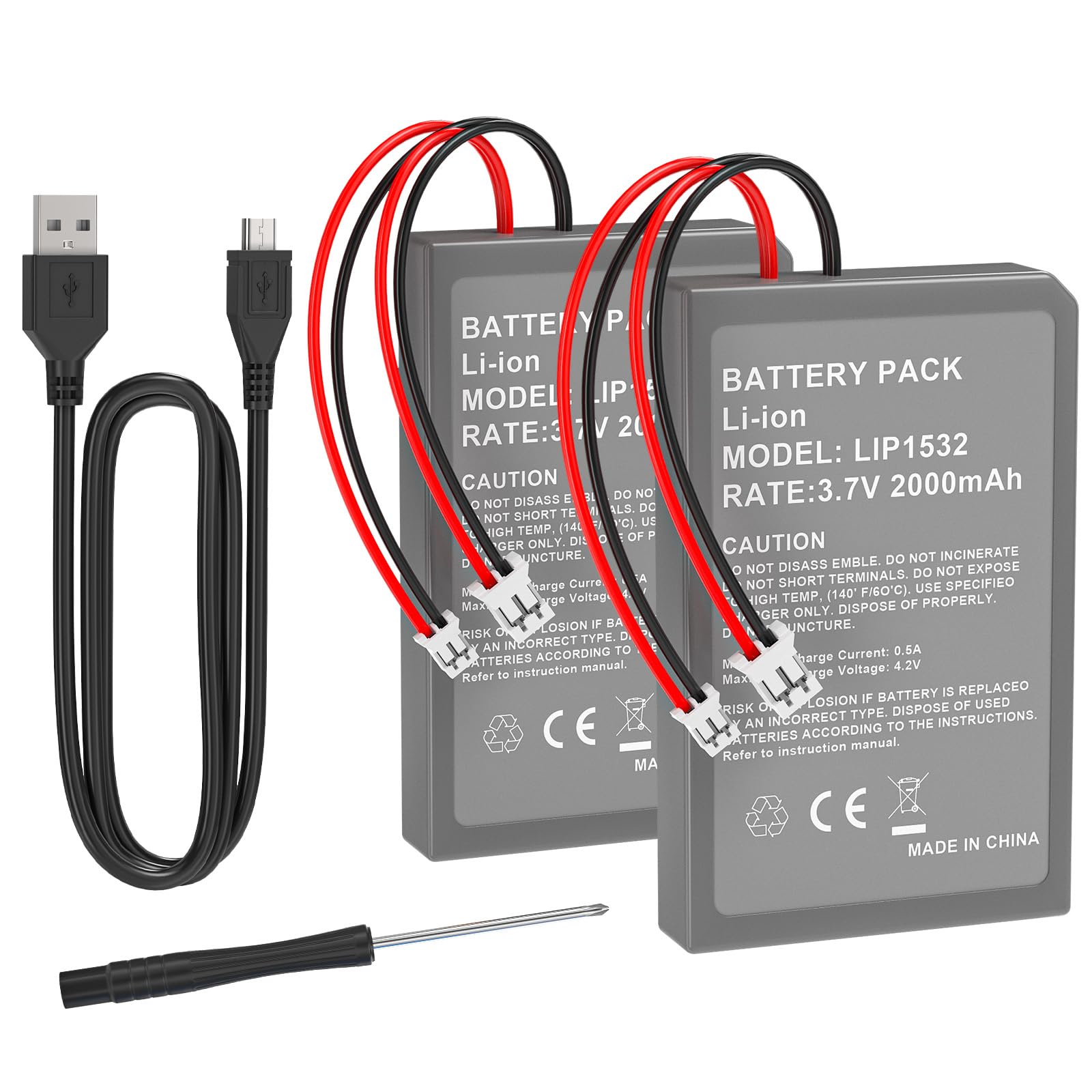 KEKUCULL 2 Pack 2000mAh Batteries for PS4/PS4 Pro/PS4 Slim Controller,Replacement Lithium Battery for PlayStation PS4/PS4 Pro/PS