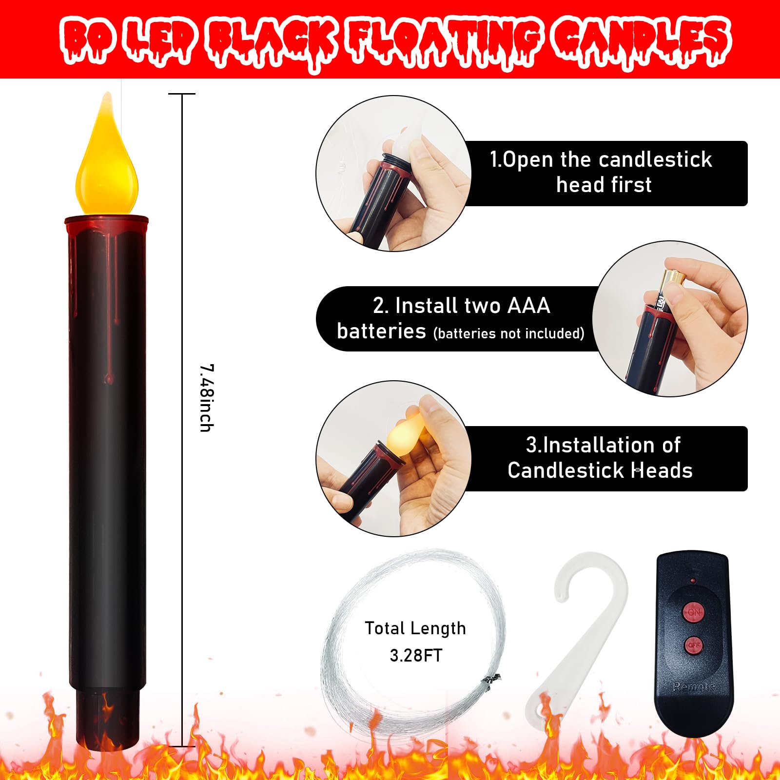 Halloween Decorations Candles Lights, 10 Pcs Halloween Black Floating Candles With Remote, Hanging Flickering Warm Flameless Can