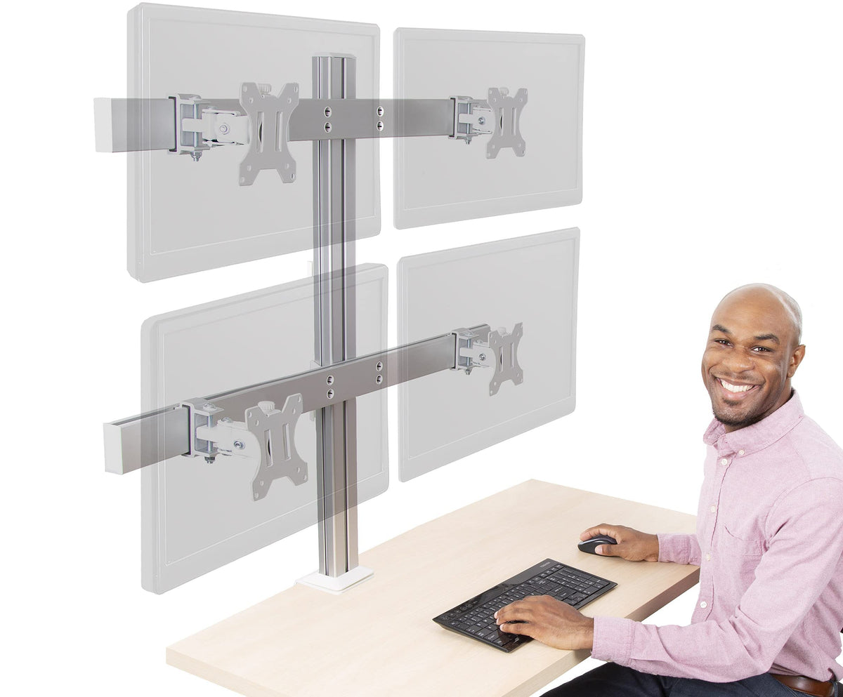 Stand Steady 4 Monitor Mount Desk Setup   Heavy Duty Height Adjustable Monitor Stand, Swivel Arm With Clamp On Base, Four Screen Vesa Mount Fits Most Lcd/Led Monitors 17 32 In. (Silver, 4 Mounts)