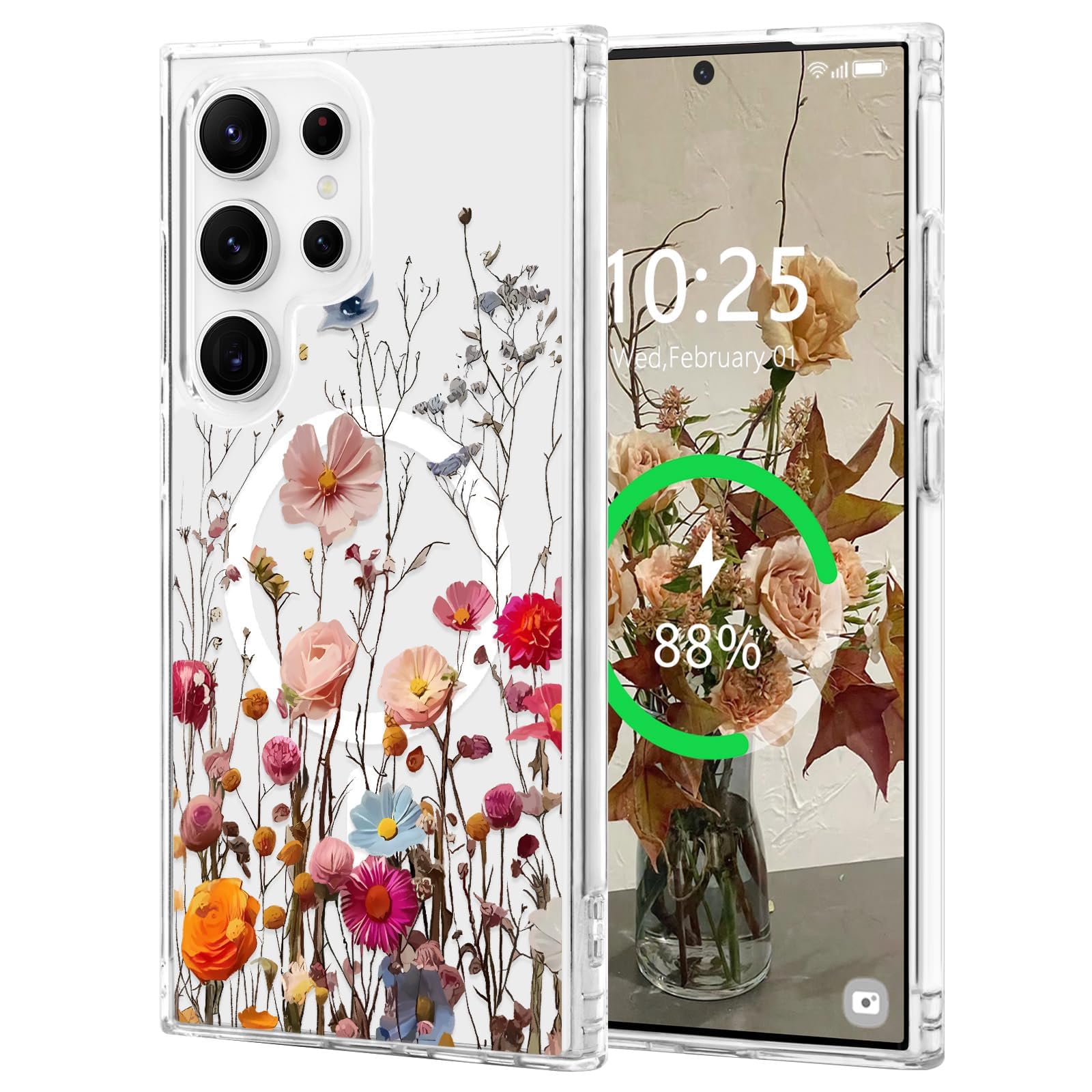 L-FADNUT for Samsung Galaxy S26 Ultra Case [Compatible with Magsafe] Cute Flower Girls Women Clear Case Silicone Shockproof Prot