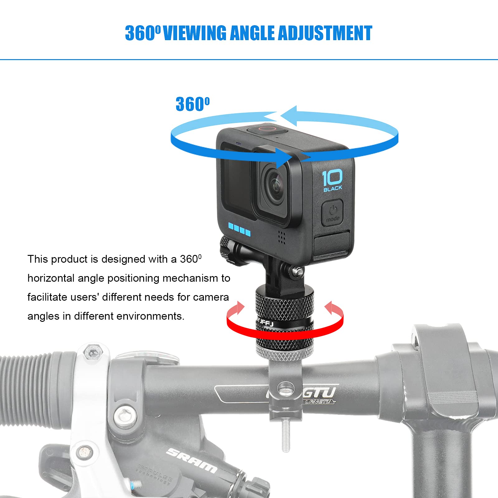 Skyjffj 360 Degree Rotation Aluminum Motorcycle Bicycle Rack Mount Holder,Intended For Gopro Hero 13/12/11/10/9/8/Max,Dji Osmo Action 5Pro/4/3,Insta 360 Ace Pro 2/Pro/Ace