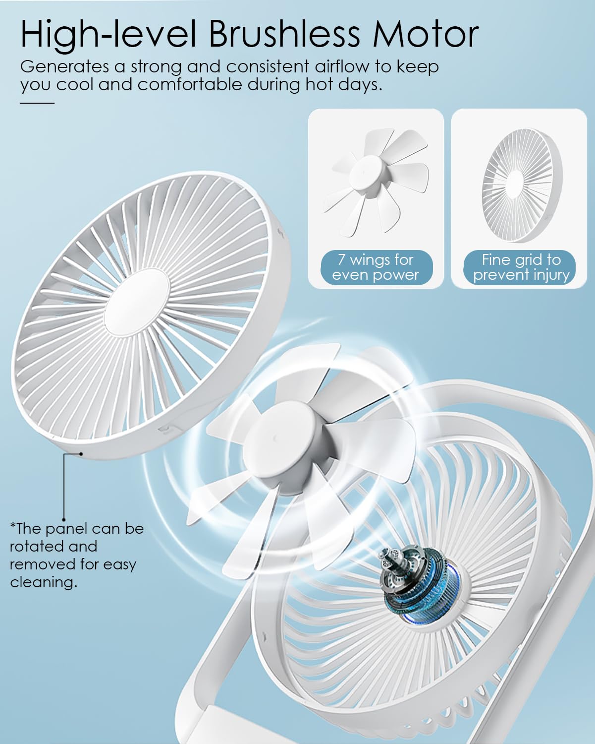 Acemining Fan, Silent Fans & Cooling, Rechargeable Fans, Desk Fan With 4 Speed, Usb Fan With Night Light, 330 Rotation Electric