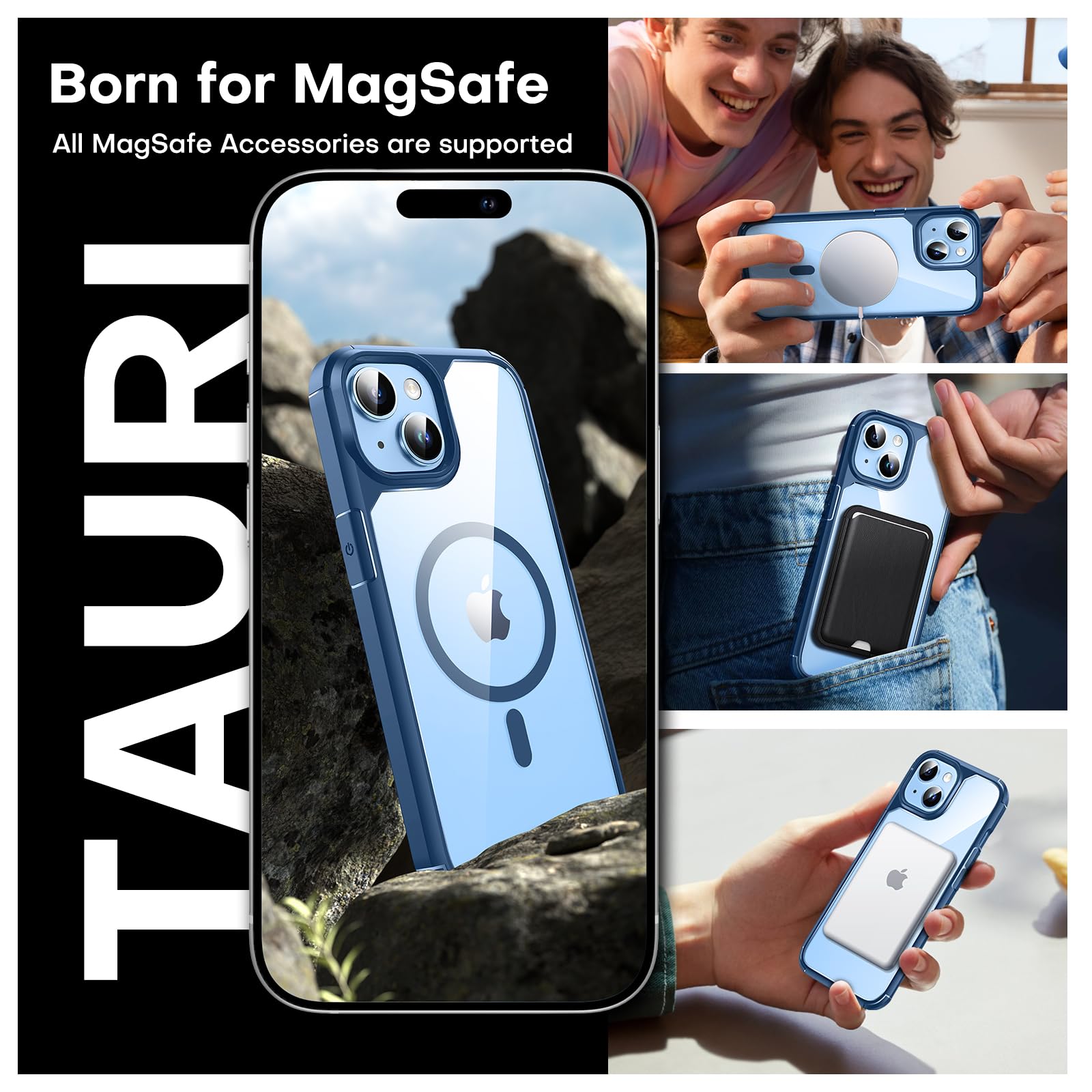 Tauri 3 In 1 Magnetic For Iphone 14 Plus Case, Compatible With Magsafe [Yellowing Resistant] With 2X Screen Protector, [Military