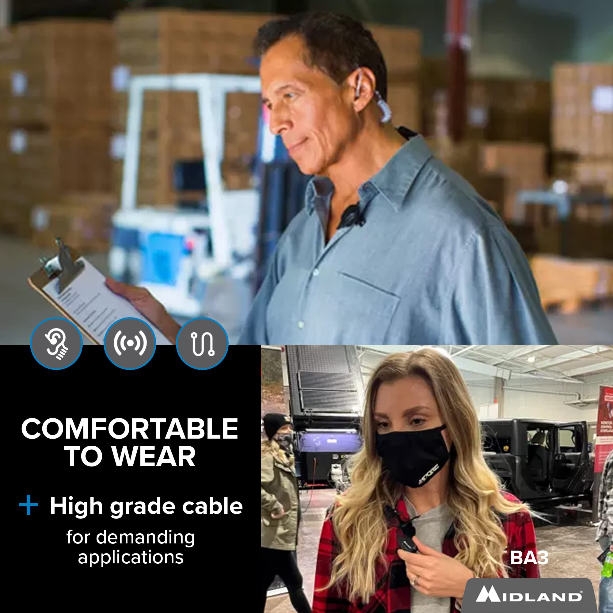 Midland � Ba3 Concealed Headset For Business Radios � Clear Earpiece With Push To Talk Microphone