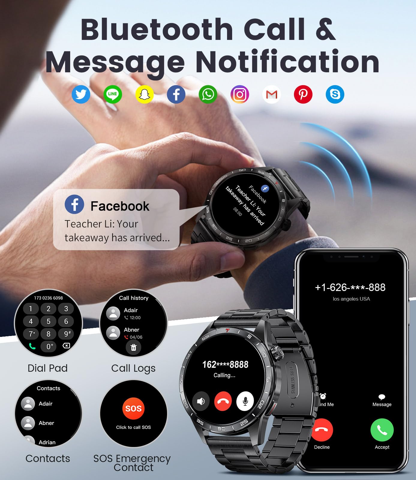 Smart Watch For Men,Answer/Make Calls,1.43 ' ' Amoled,Ip68 Waterproof,110+ Sports Modes Fitness Watch With Sleep Monitor/Spo2/He