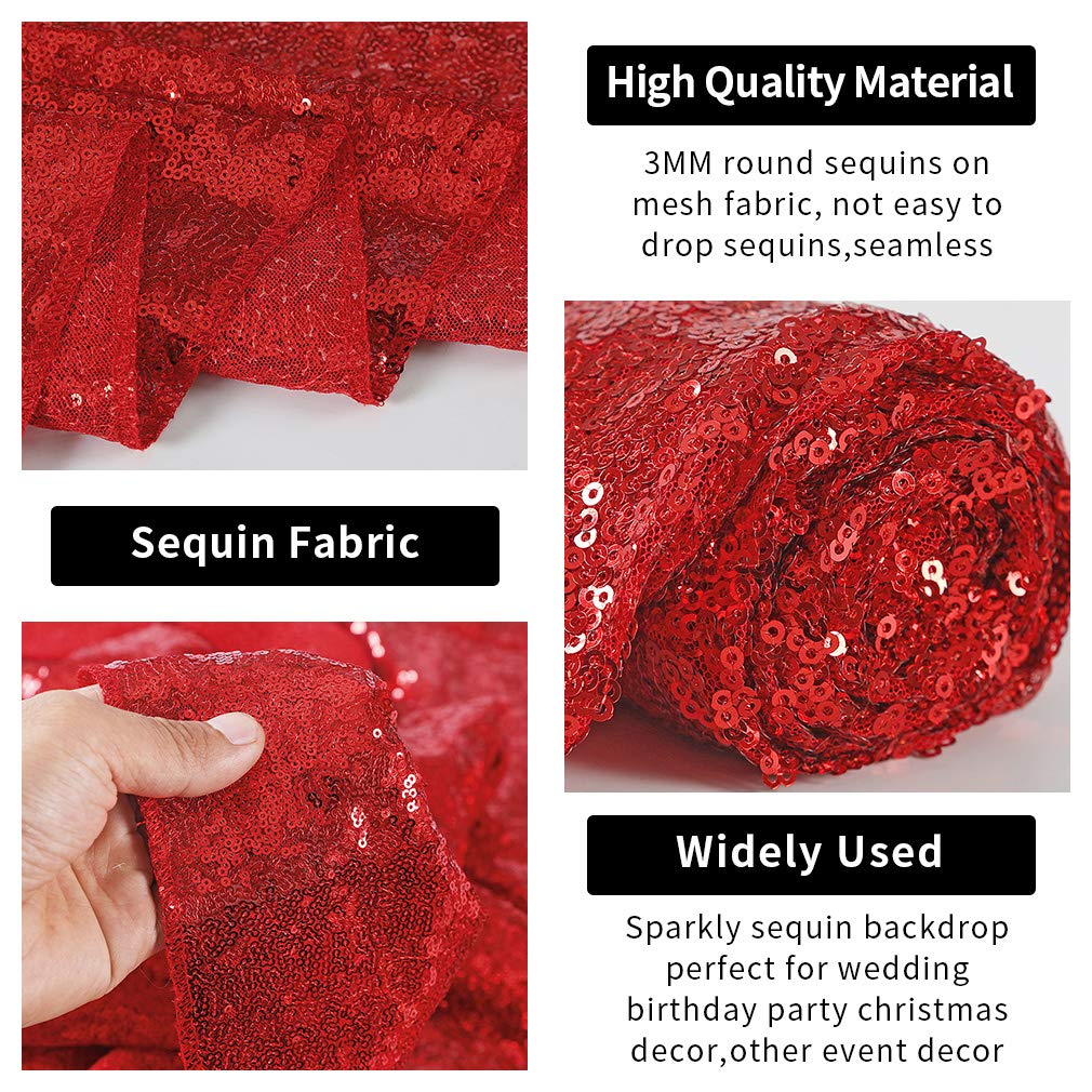 Hahuho Red Sequin Backdrop Curtain, 2Pcs 2Ftx8Ft Glitter Backdrop Curtain For Parties, Christmas, Wedding, Party Decoration(2 Pa