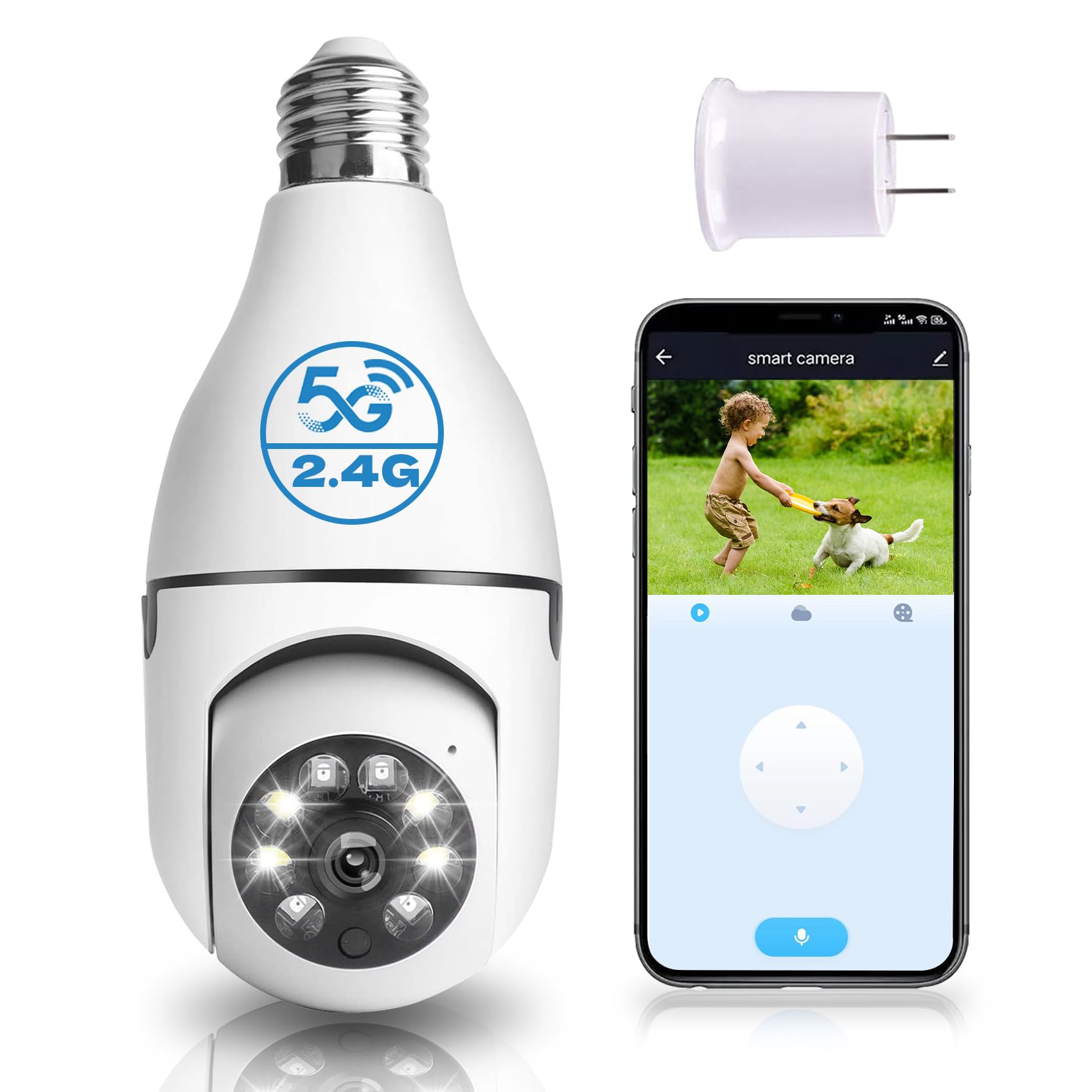 Mcj 2K / 3Mp Light Bulb Security Camera, 5G & 2.4G Wifi Security Camera Wireless Outdoor Indoor 360 Camera For Home With Color N