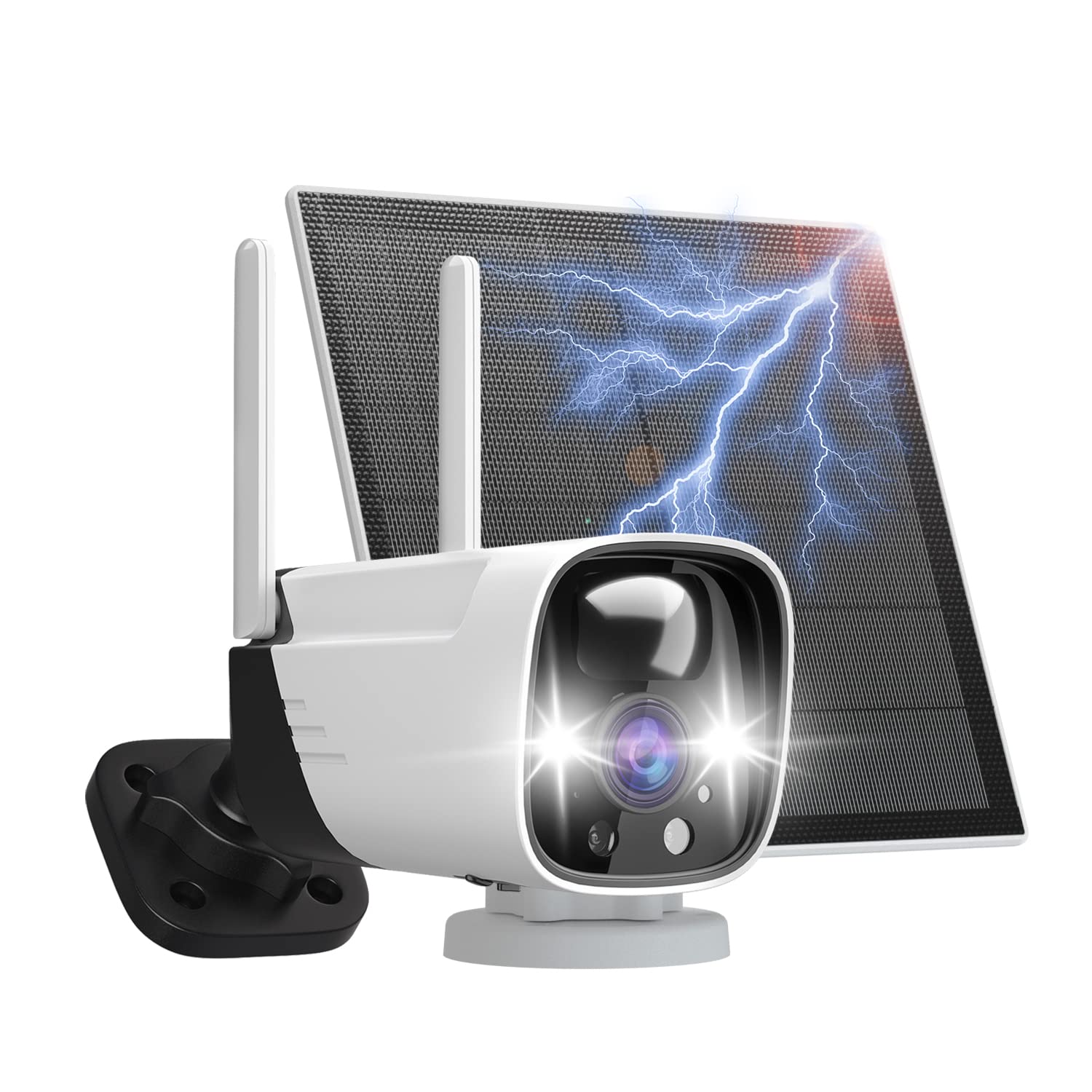 2K Solar Panel For Security Camera Outdoor, Solar Powered Surveillance Camera System With Ip65, Color Night Vision, 2 Way Talk, Spotlight & Siren, Compatible With Alexa, Ai Detection, No Monthly Fee