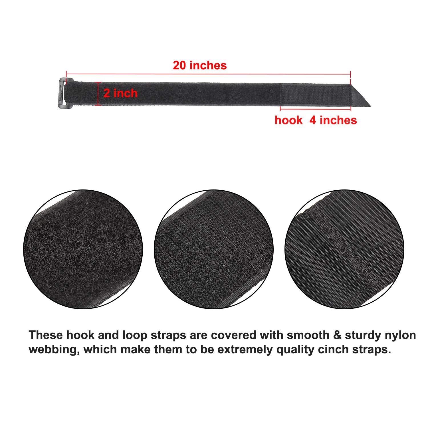 Ayaport Cinch Straps 2'' X 20''  6Pack Sturdy & Reusable Hook And Loop Covered With Nylon Webbing Securing Buckle Straps For All