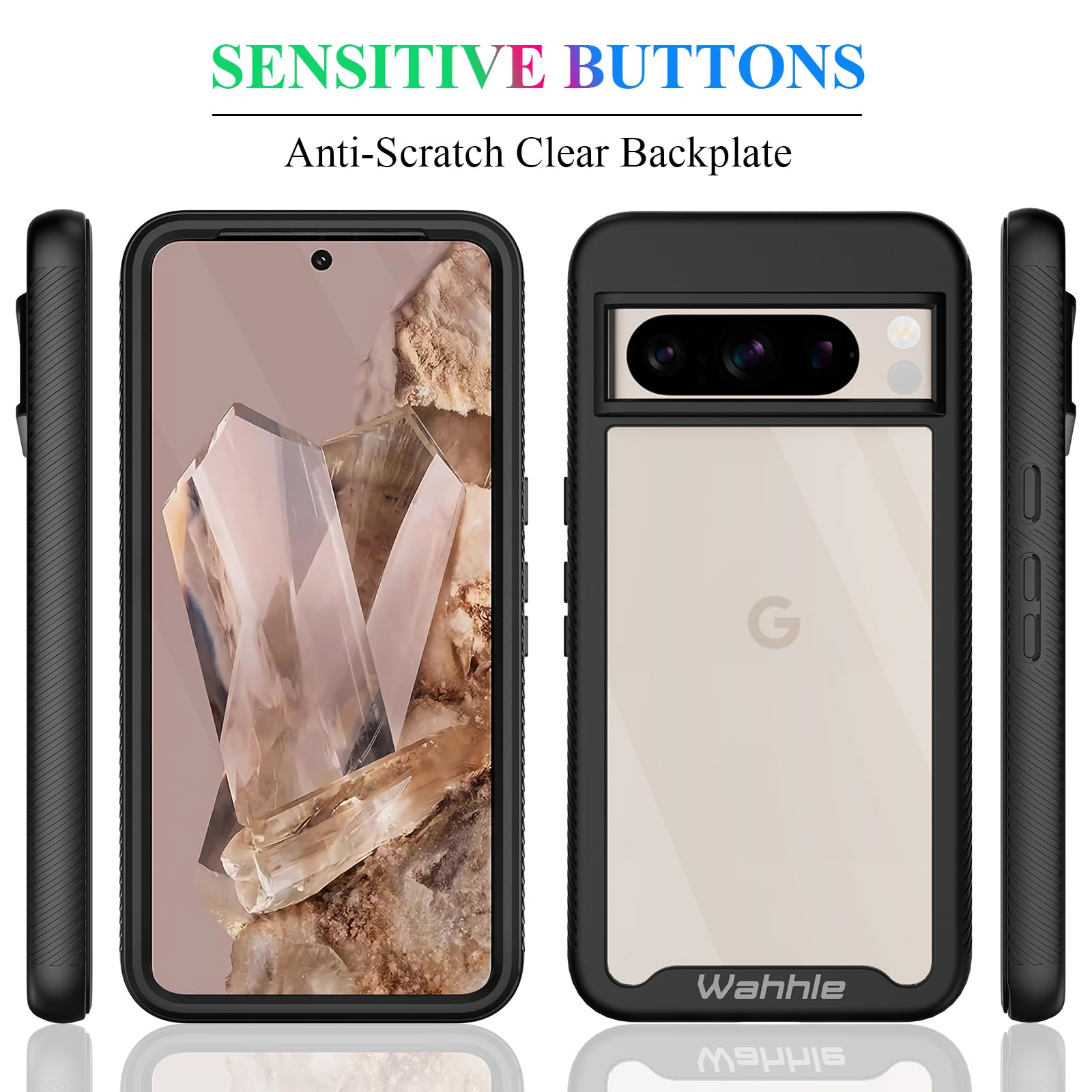 Wahhle Compatible With Google Pixel 8 Pro Case, Built In Screen Protector Full Body Shockproof Slim Fit Bumper Protective Phone
