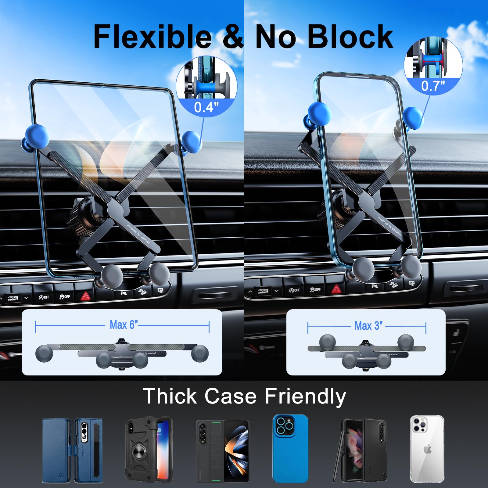 Xuenair Z Fold 5 Car Mount, [2 Forms & Thick Case Friendly] Gravity Cell Phone Holder Mount For Samasung Galaxy Fold 7 6 5 4 3 2