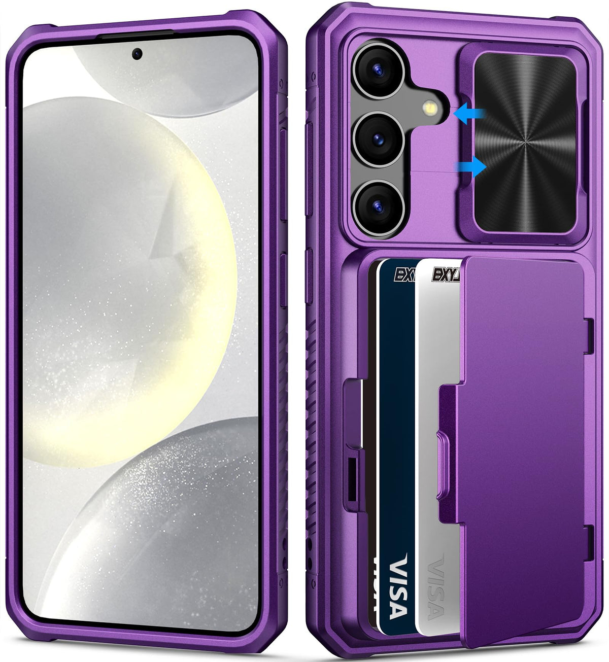 Bxyjy For Samsung Galaxy S24 Case With Card Holder (4 5 Cards) & Kickstand & Slide Lens Cover, Military Grade Protection, Women